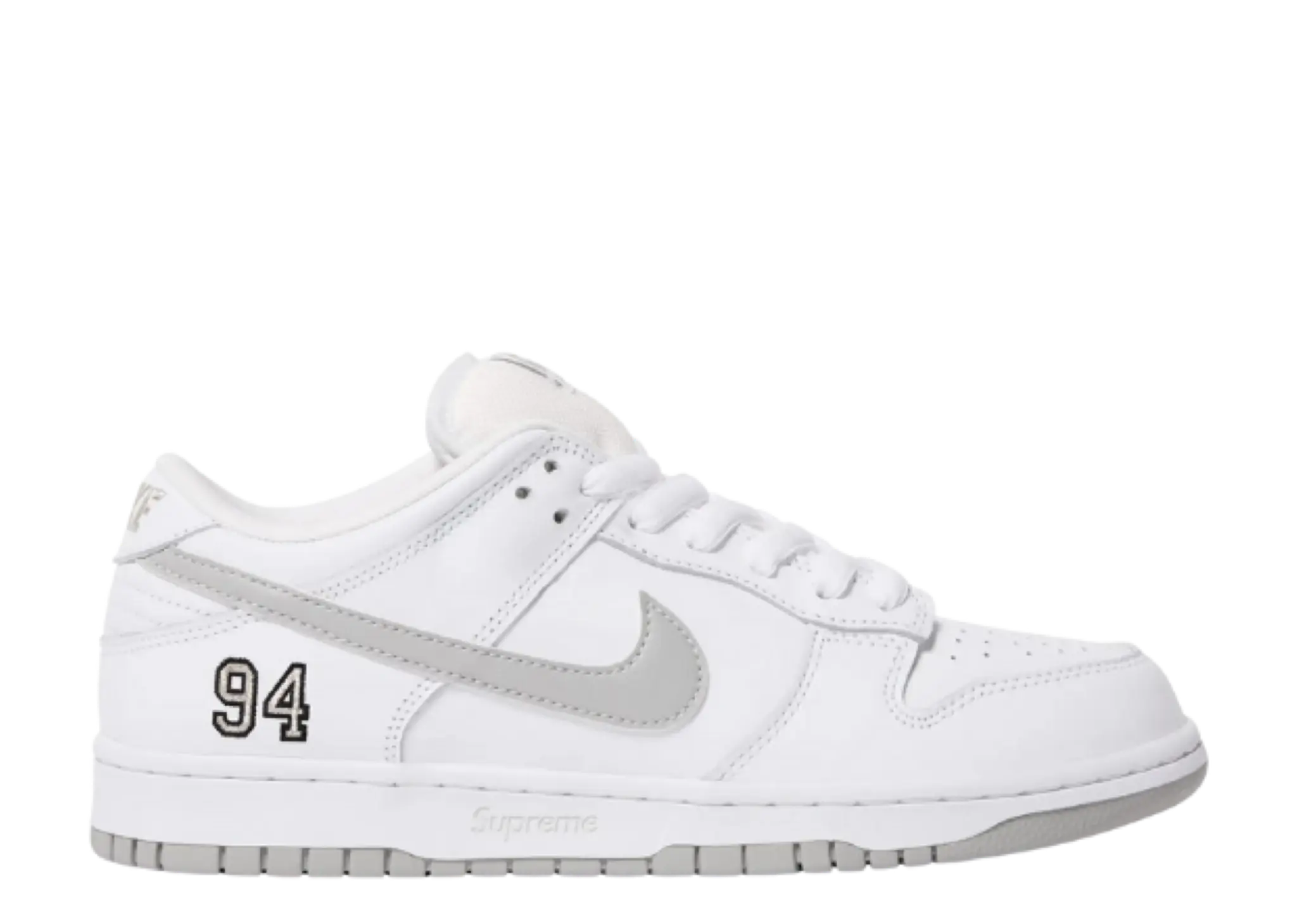 Nike SB Dunk Low Supreme 94 White Metallic Silver