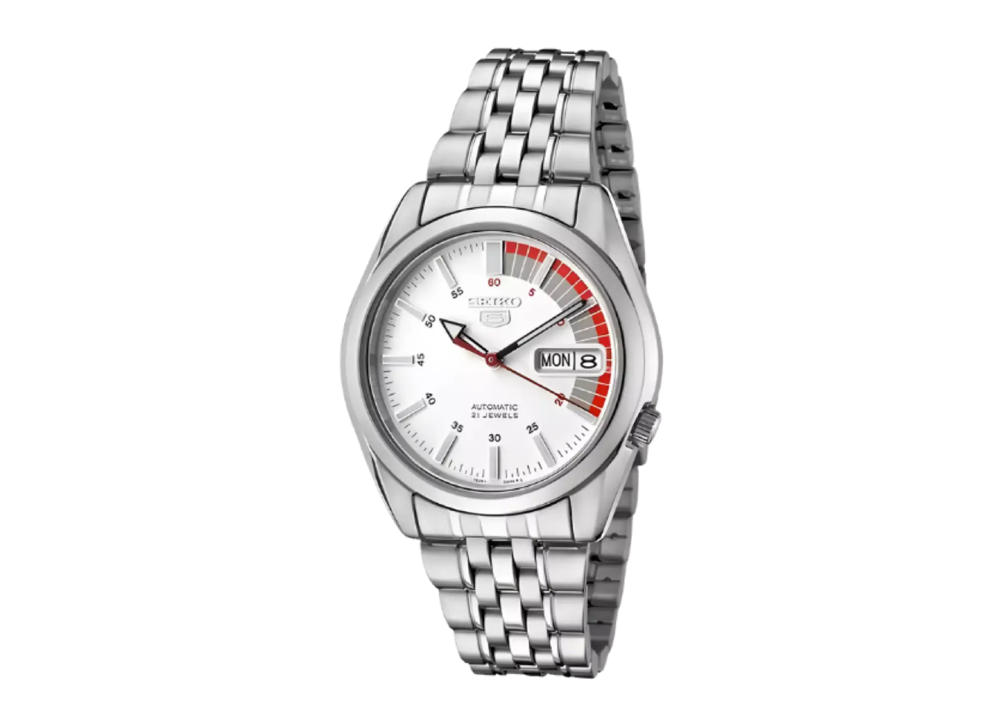 Seiko 5 Sports White Dial Stainless Steel Strap