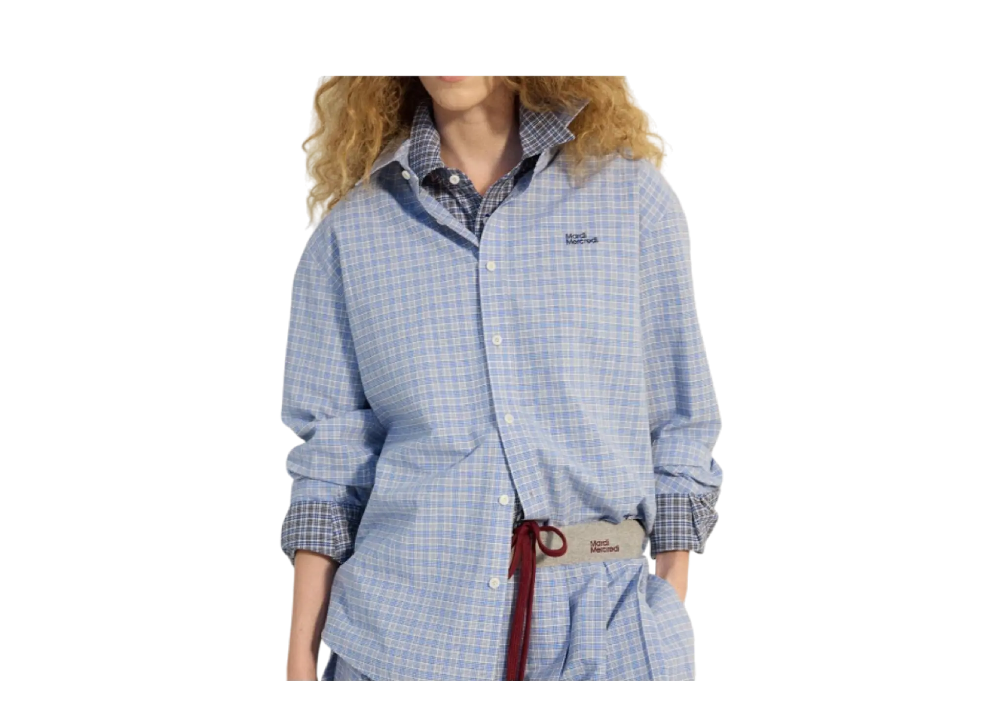 Mardi Mercredi Cotton Shirt Check Logo Blue - photo 2