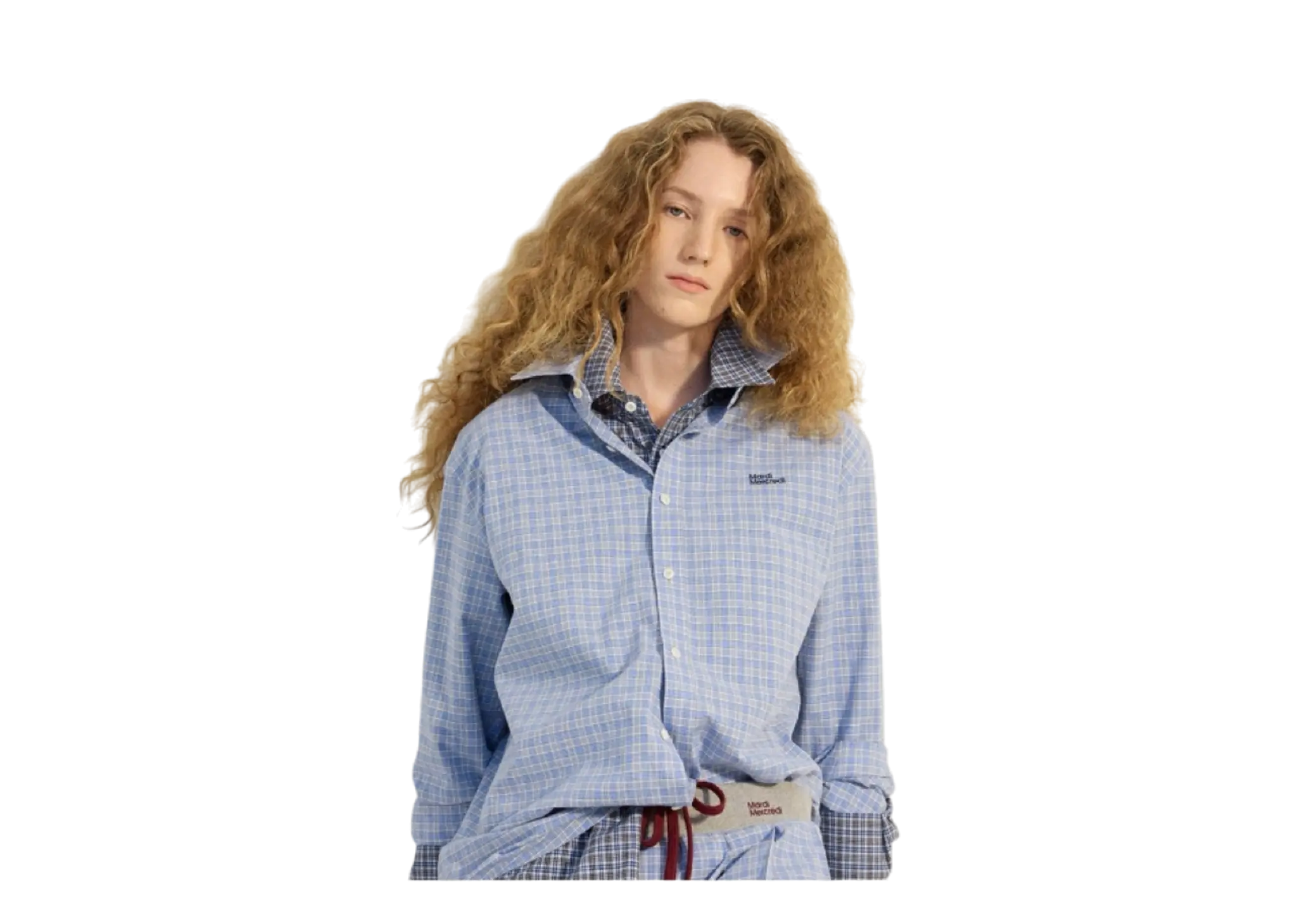 Mardi Mercredi Cotton Shirt Check Logo Blue