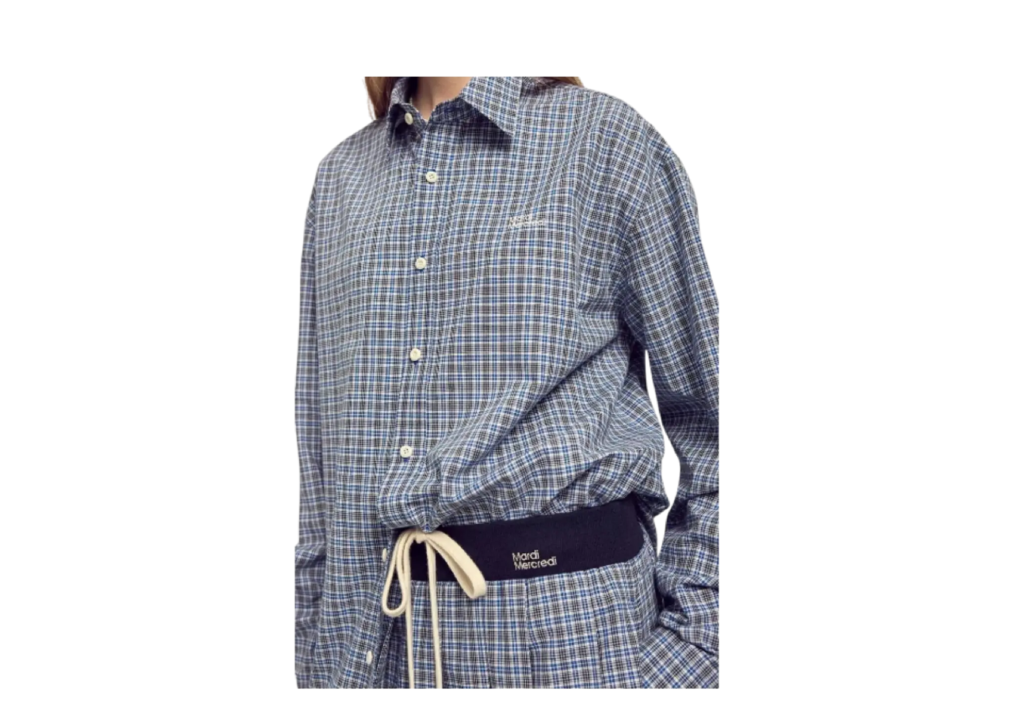 Mardi Mercredi Cotton Shirt Check Logo Navy - photo 2