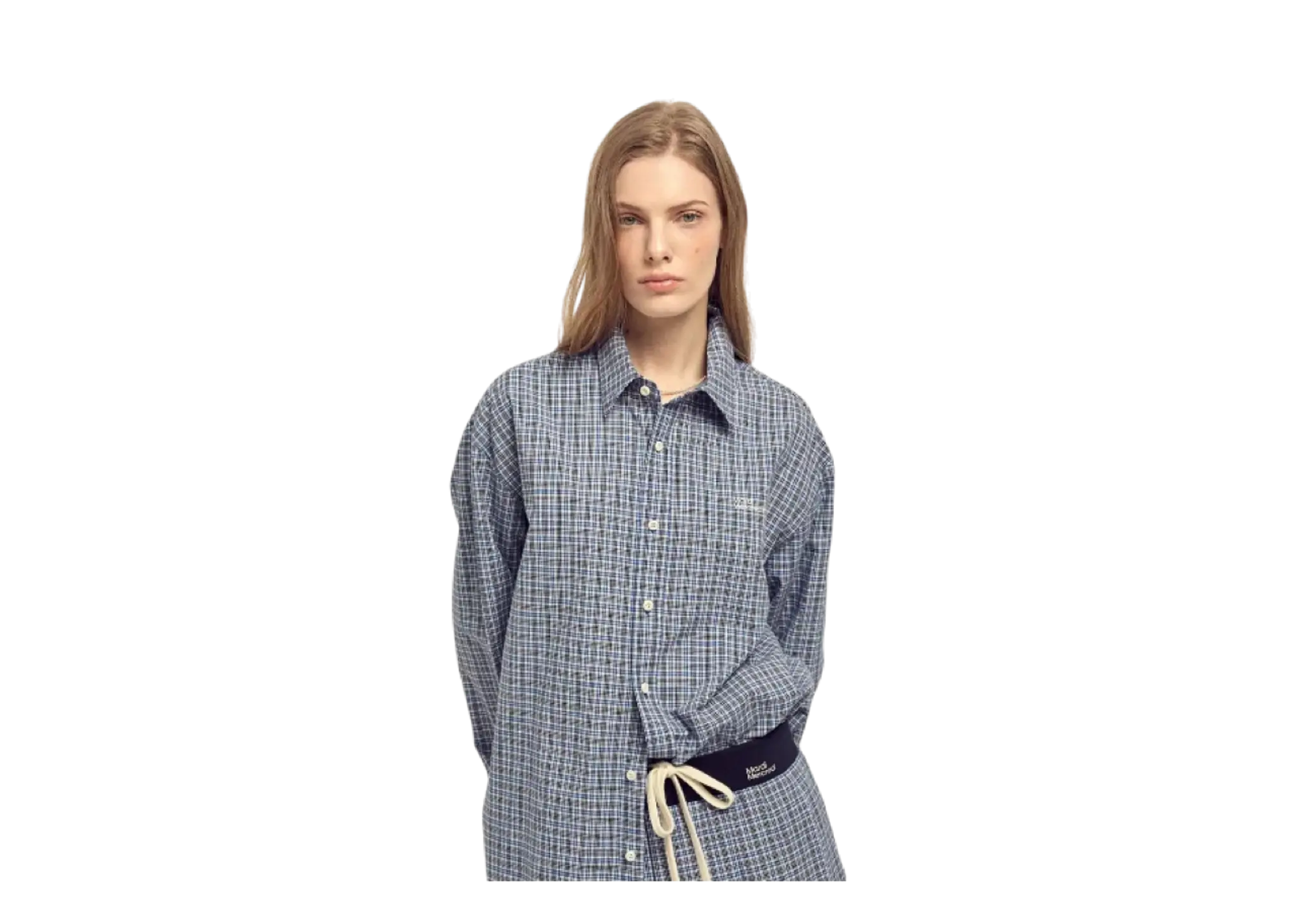 Mardi Mercredi Cotton Shirt Check Logo Navy