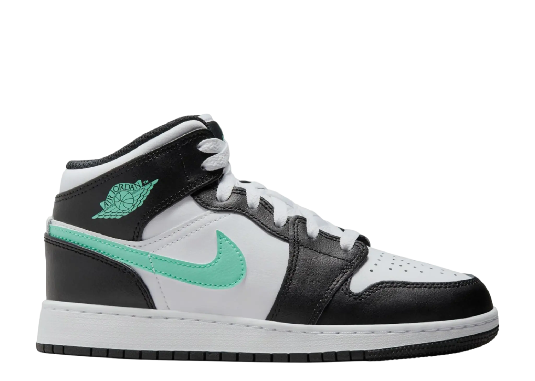 Air Jordan 1 Mid White Black Green Glow (Grade School)