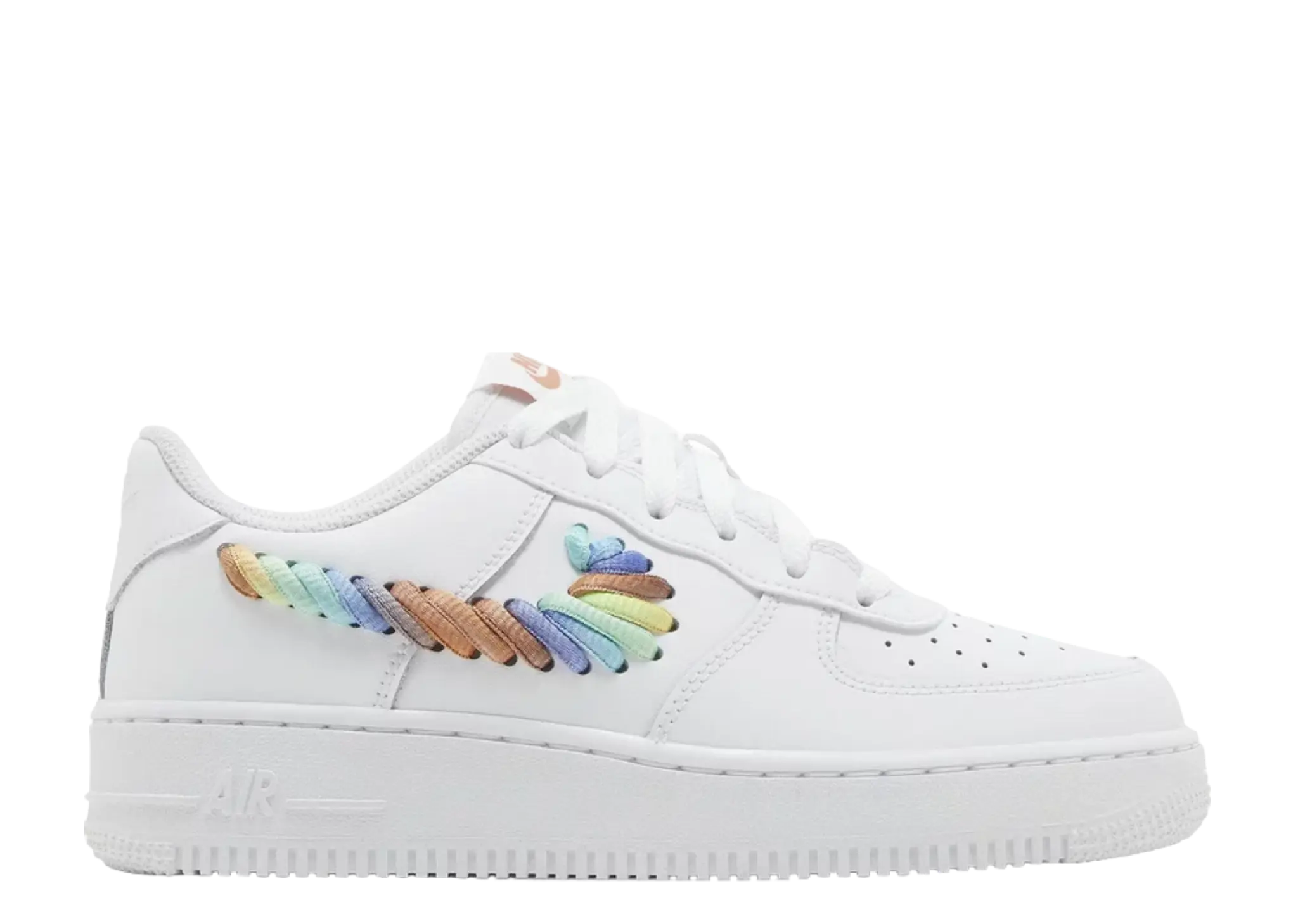 Nike Air Force 1 Low White Rainbow Lace Swoosh (Grade School)