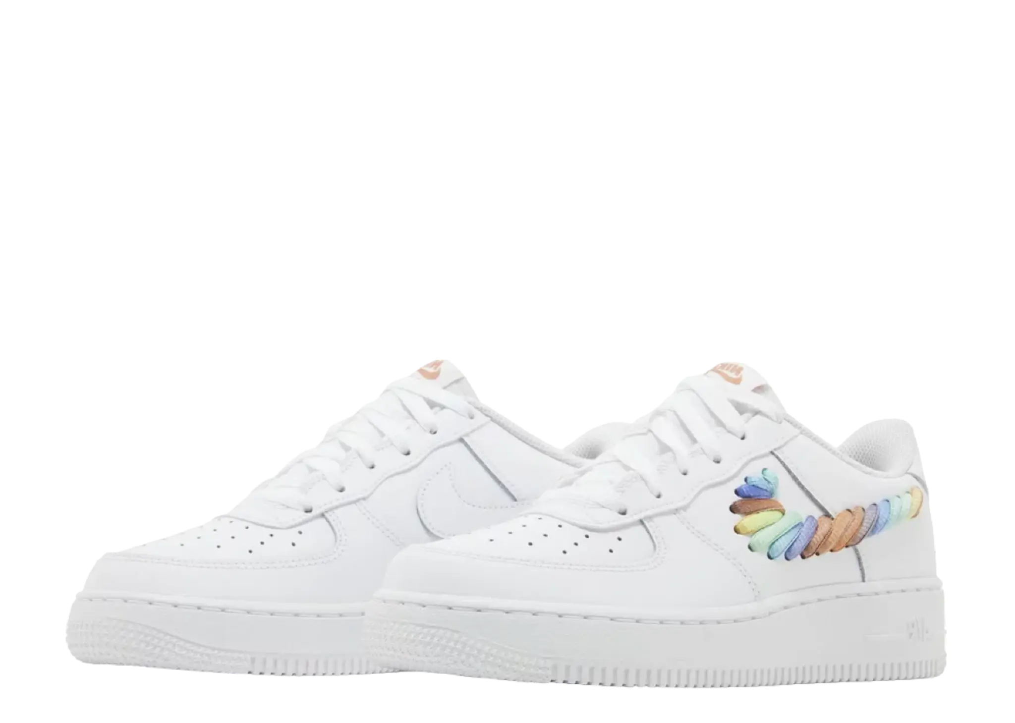Nike Air Force 1 Low White Rainbow Lace Swoosh (Grade School) - photo 2