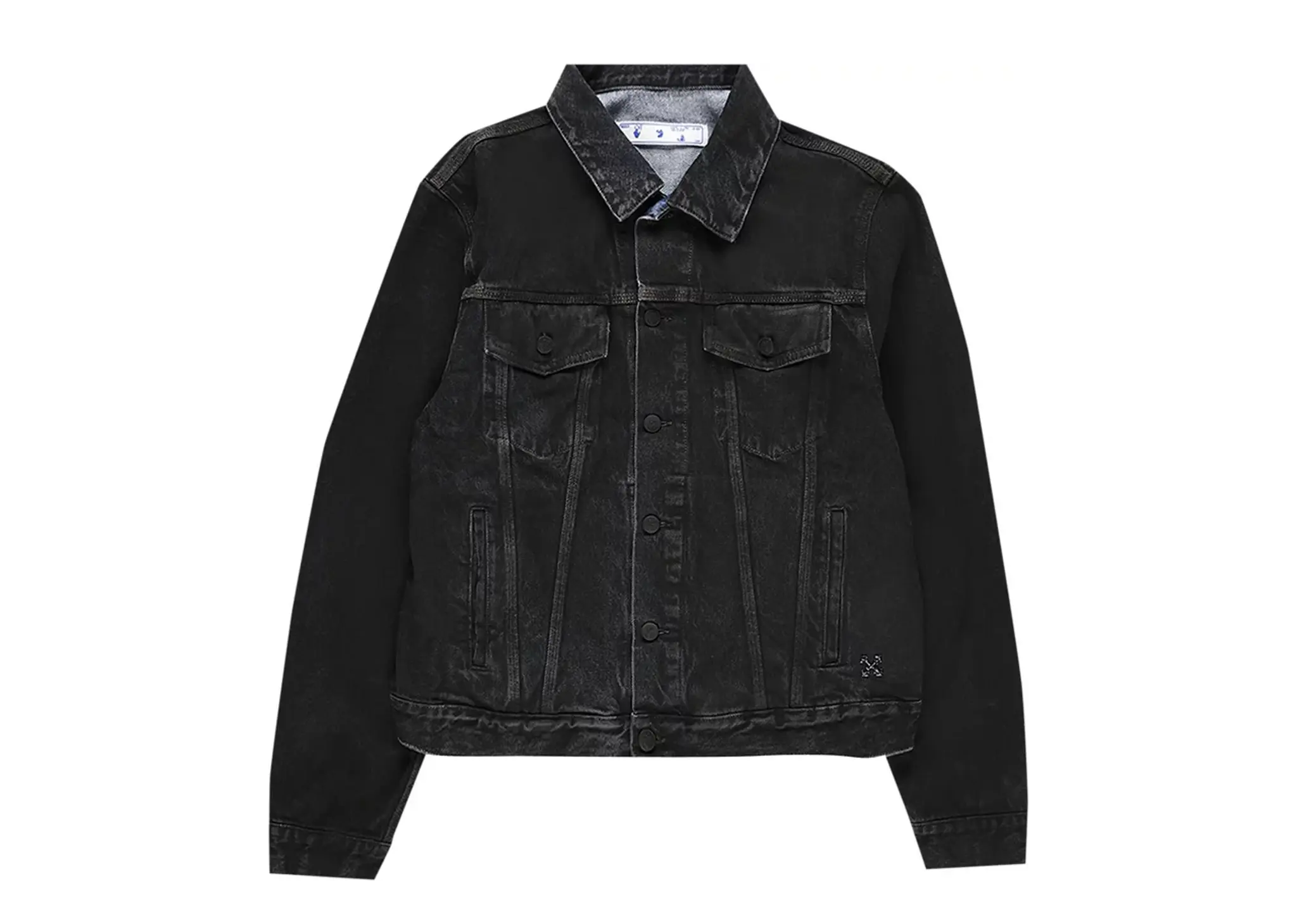 Off White Stencil Slim Denim Jacket Black Medium Blue