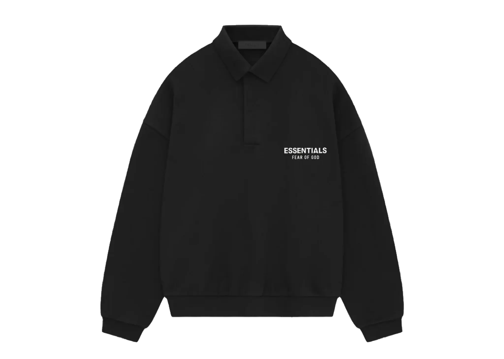 Fear of God Essential Back Logo Fleece Polo Black Long Sleeve