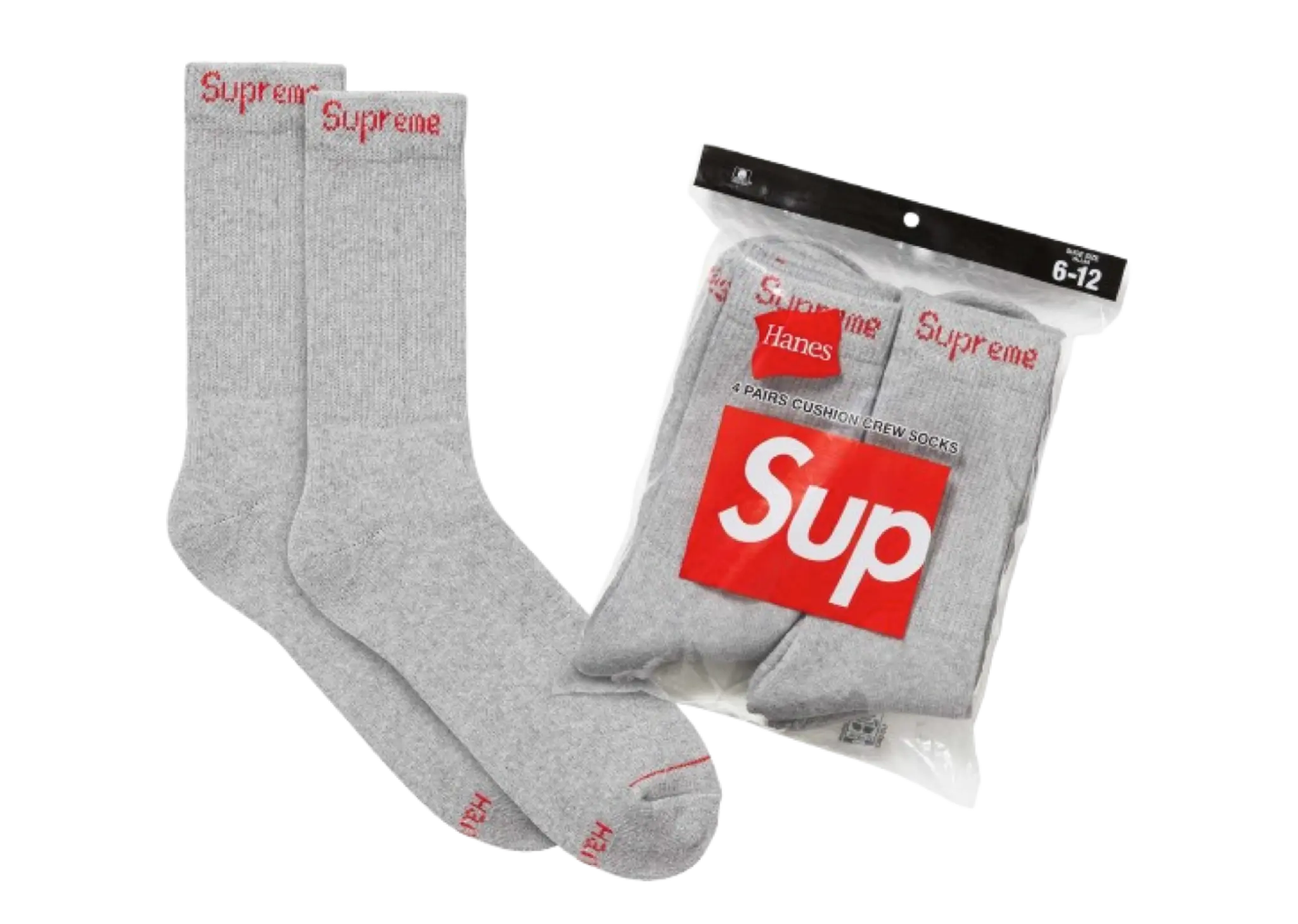 Supreme Hanes Crew Socks Kaos Kaki Grey (4 Pack)