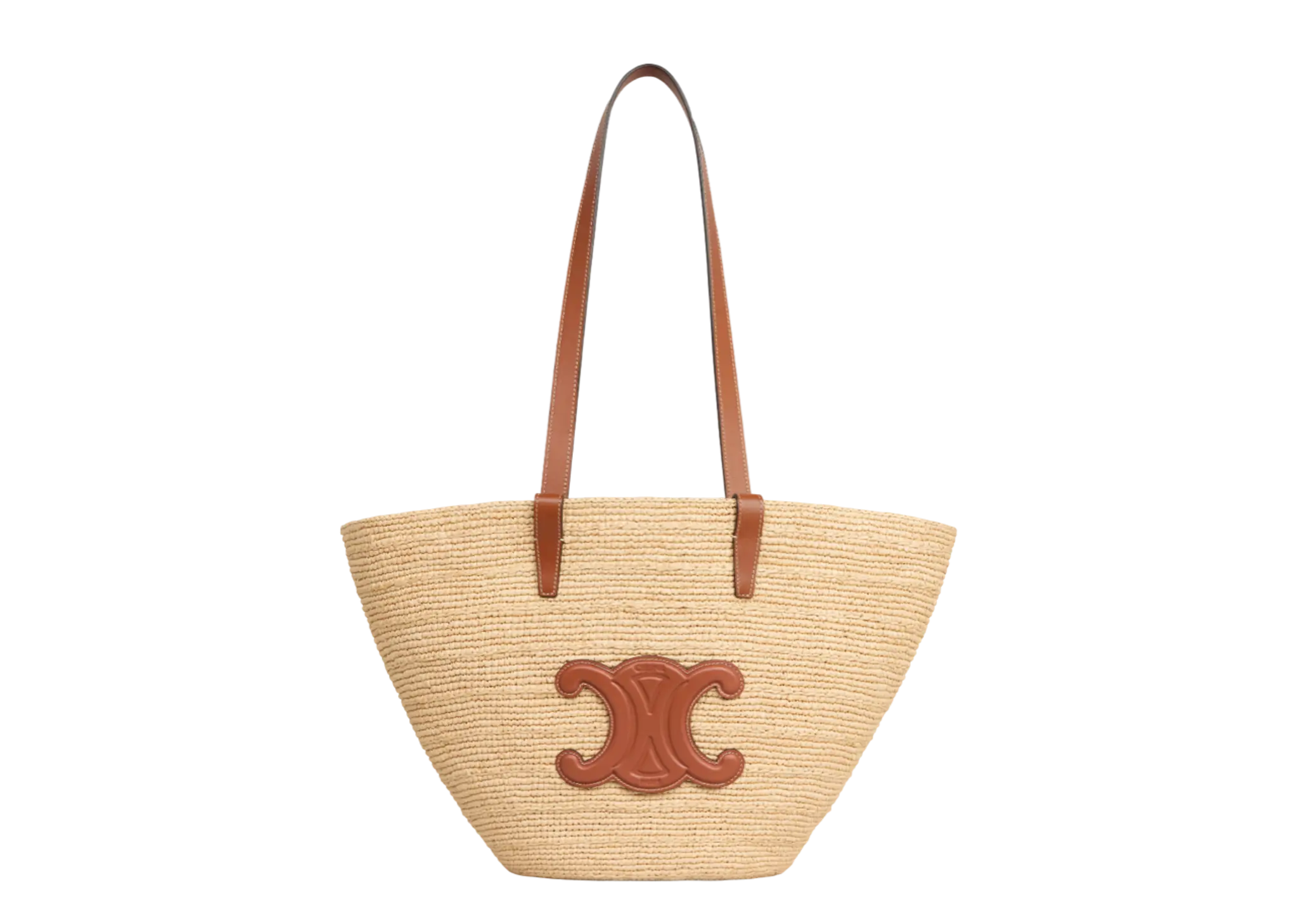 Celine Medium Supple Celine Classic Panier In Raffia Tan