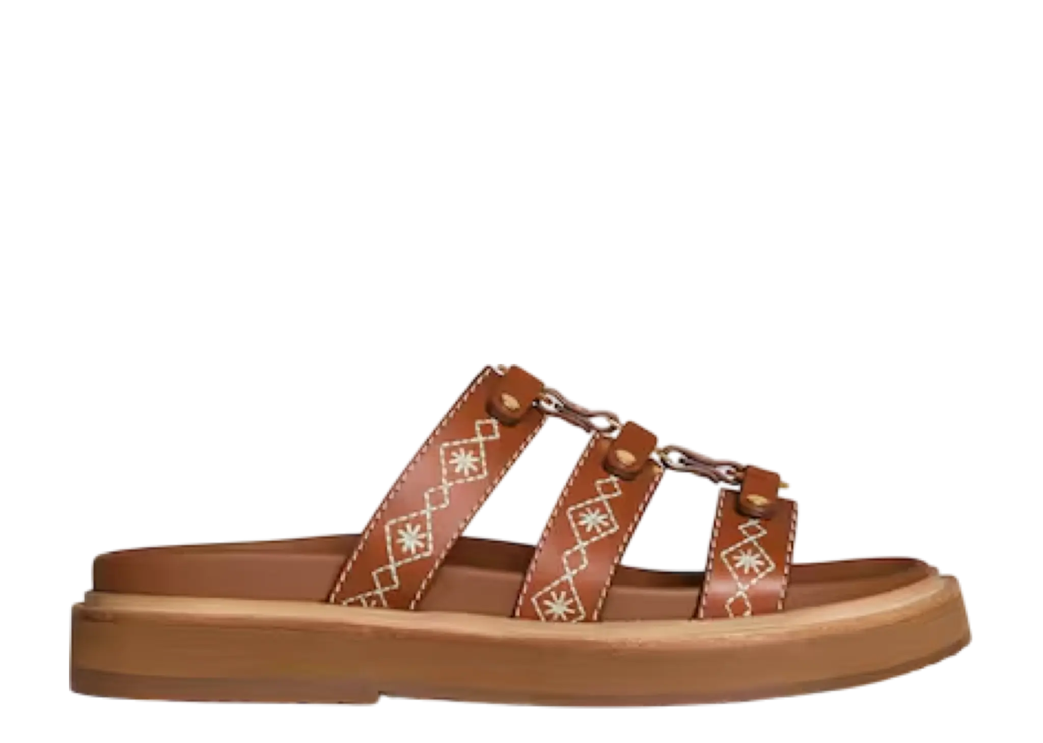 Celine Tippi Slide In Embroidered Tan Ecru