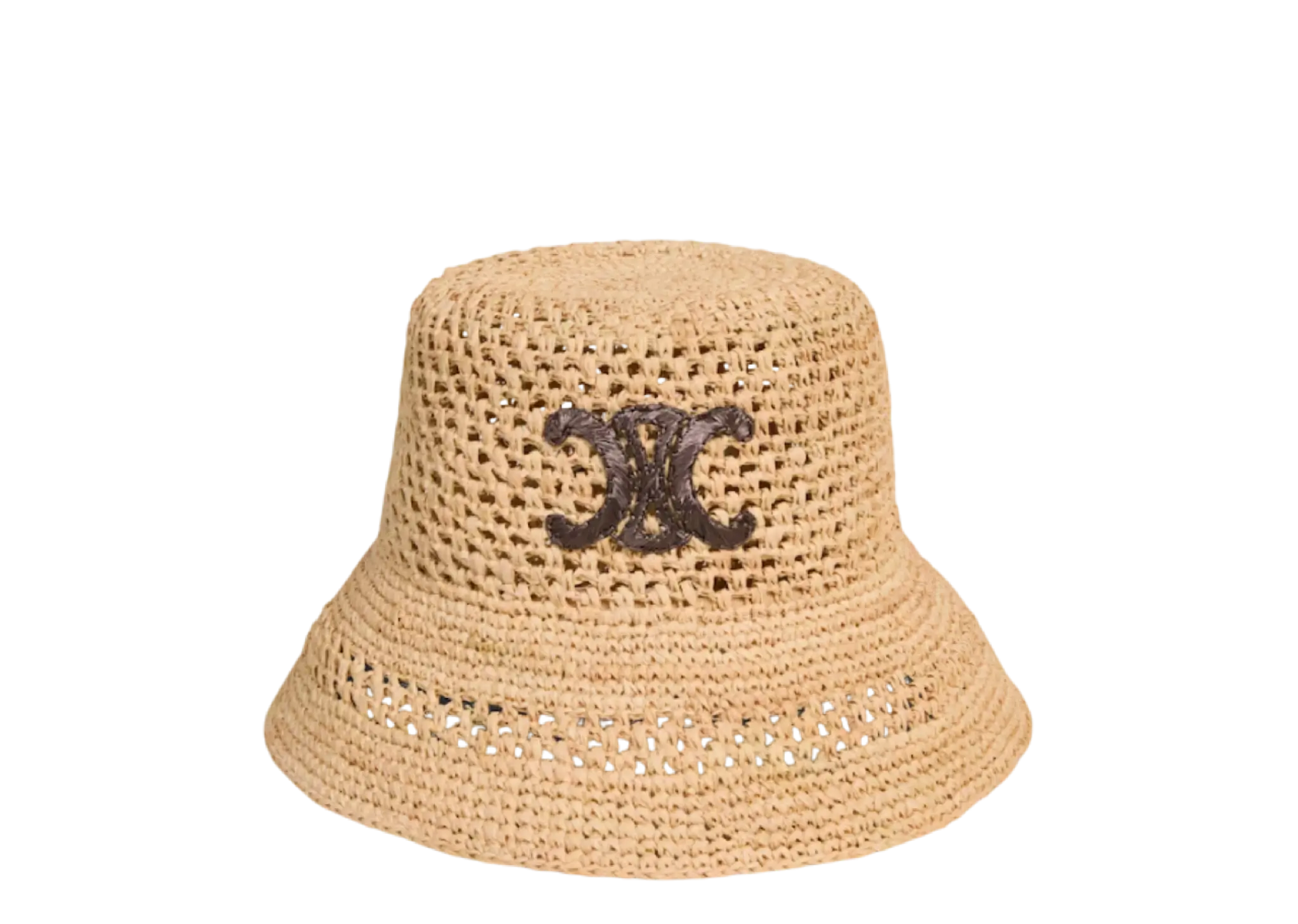 Celine Triomphe Bucket Hat In Raffia Natural