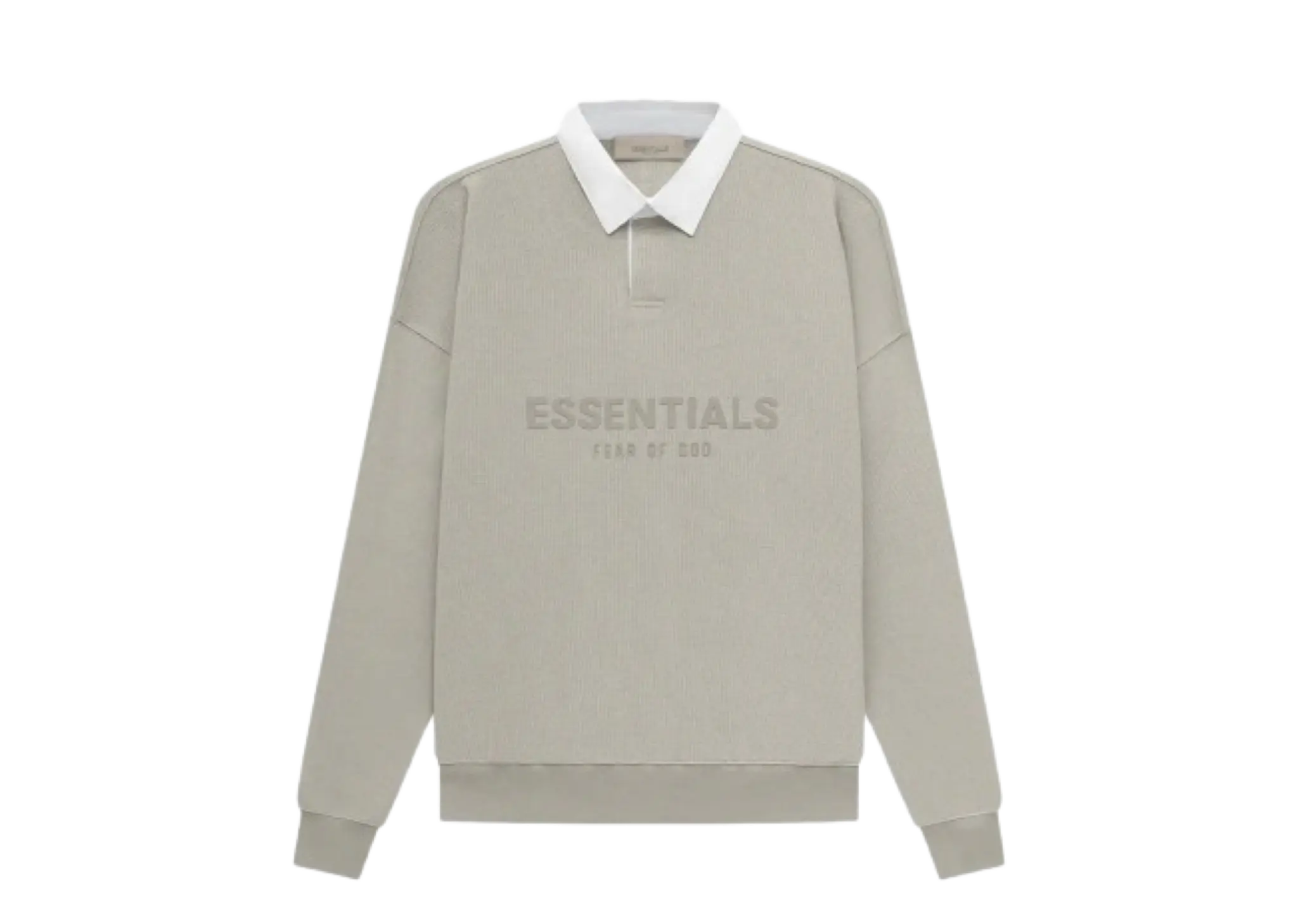 Fear of God Essentials SS23 Waffle Henley Rugby Seal Logo Polo Grey