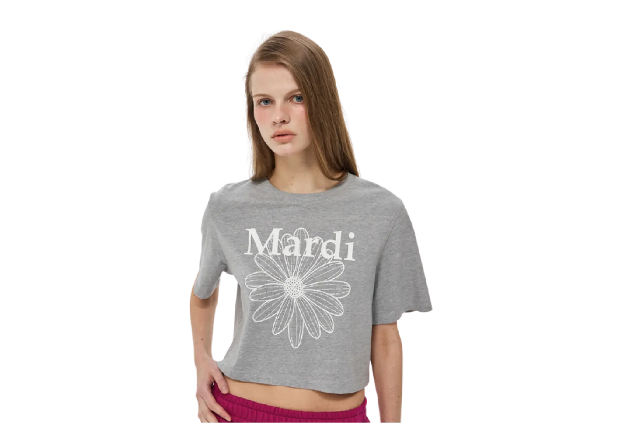 Mardi Mercredi Cropped Basic Tshirt Flowermardi Grey White