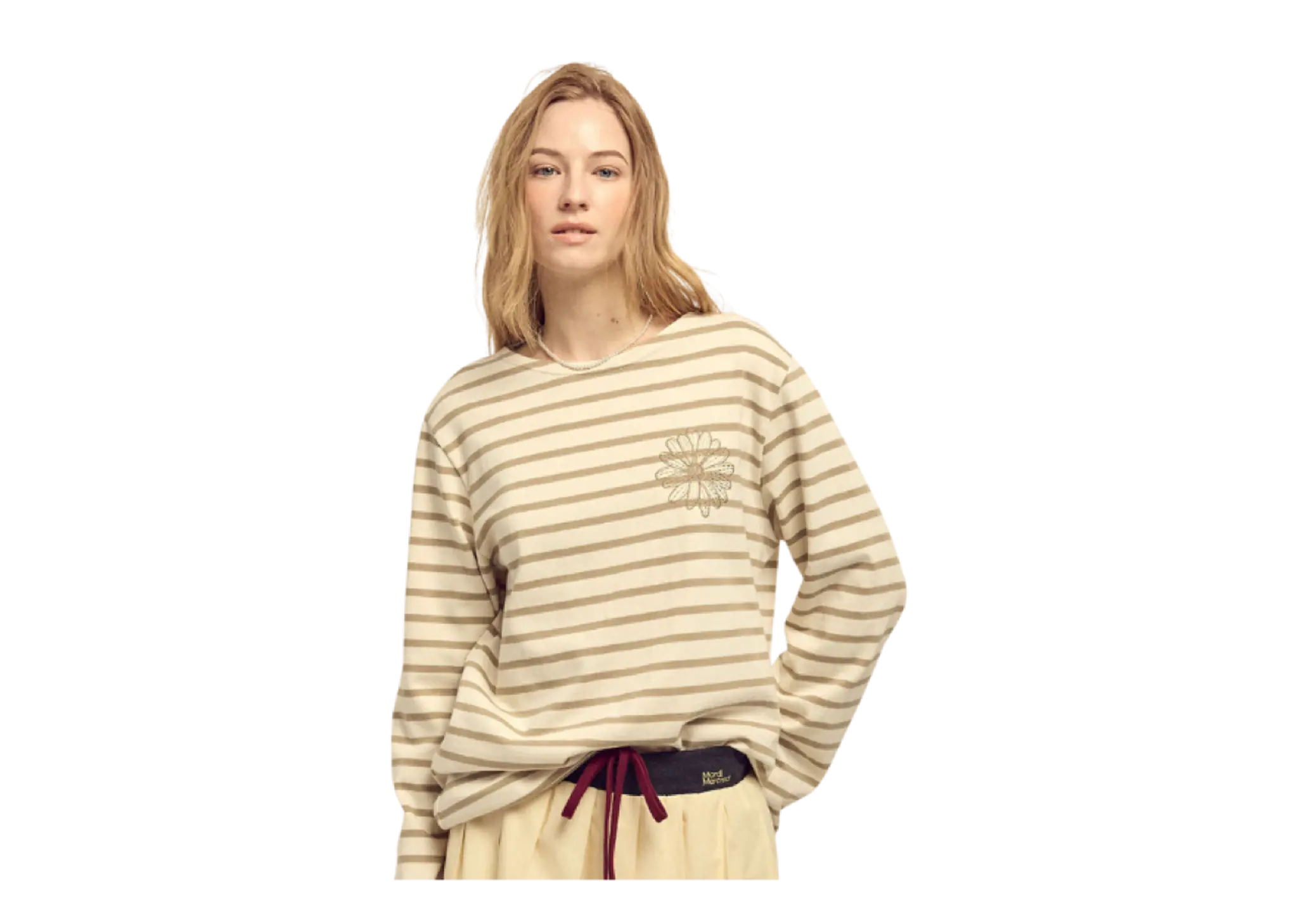 Mardi Mercredi Tshirt Long Sleeve Stripe Beige Chestnut