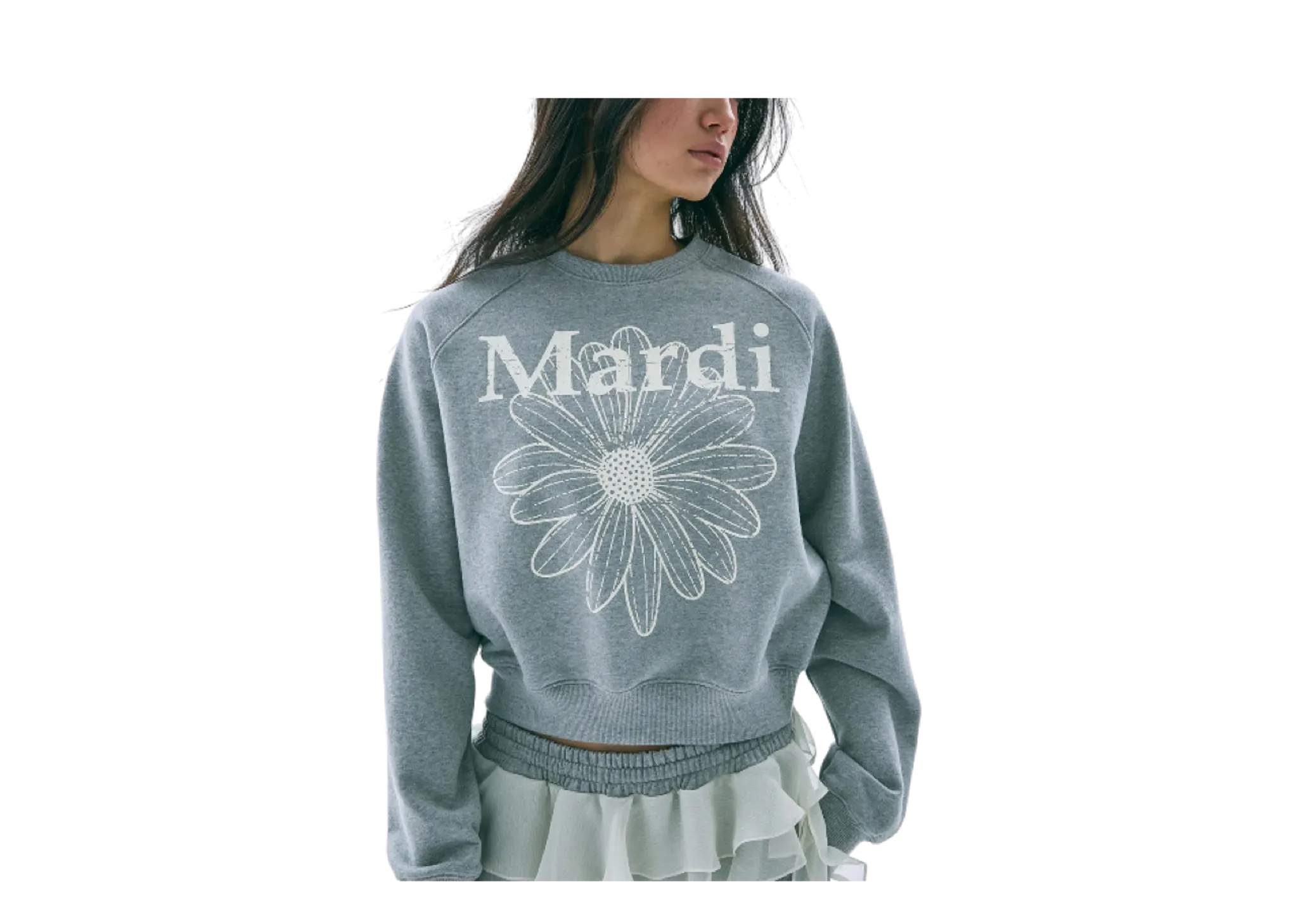 Mardi Mercredi Sweatshirt Raglan Flower Mardi Cracked Grey Ivory