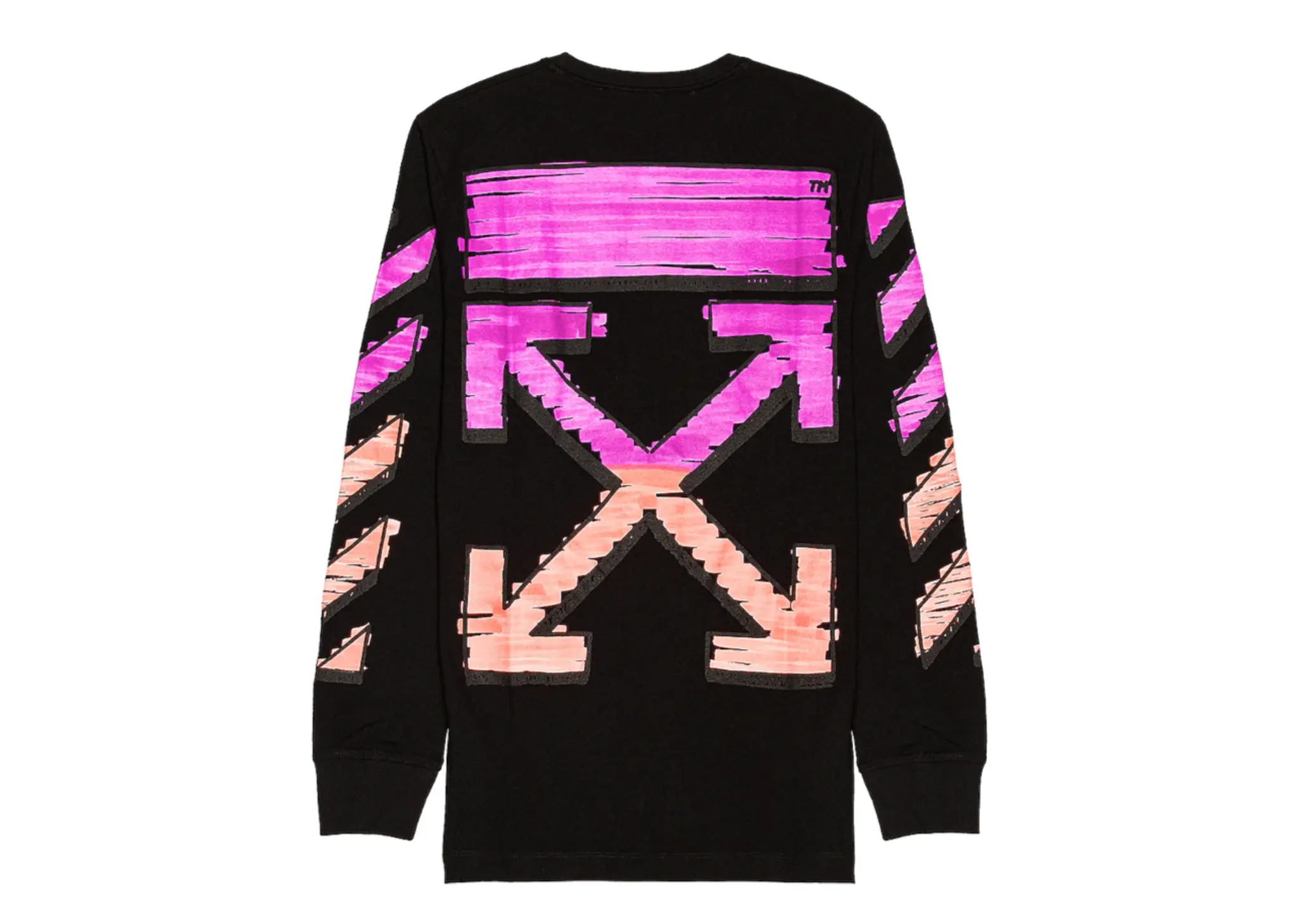 Off-White Diagonal Striped Marker Long Sleeve T-shirt Black Fuchsia - photo 2