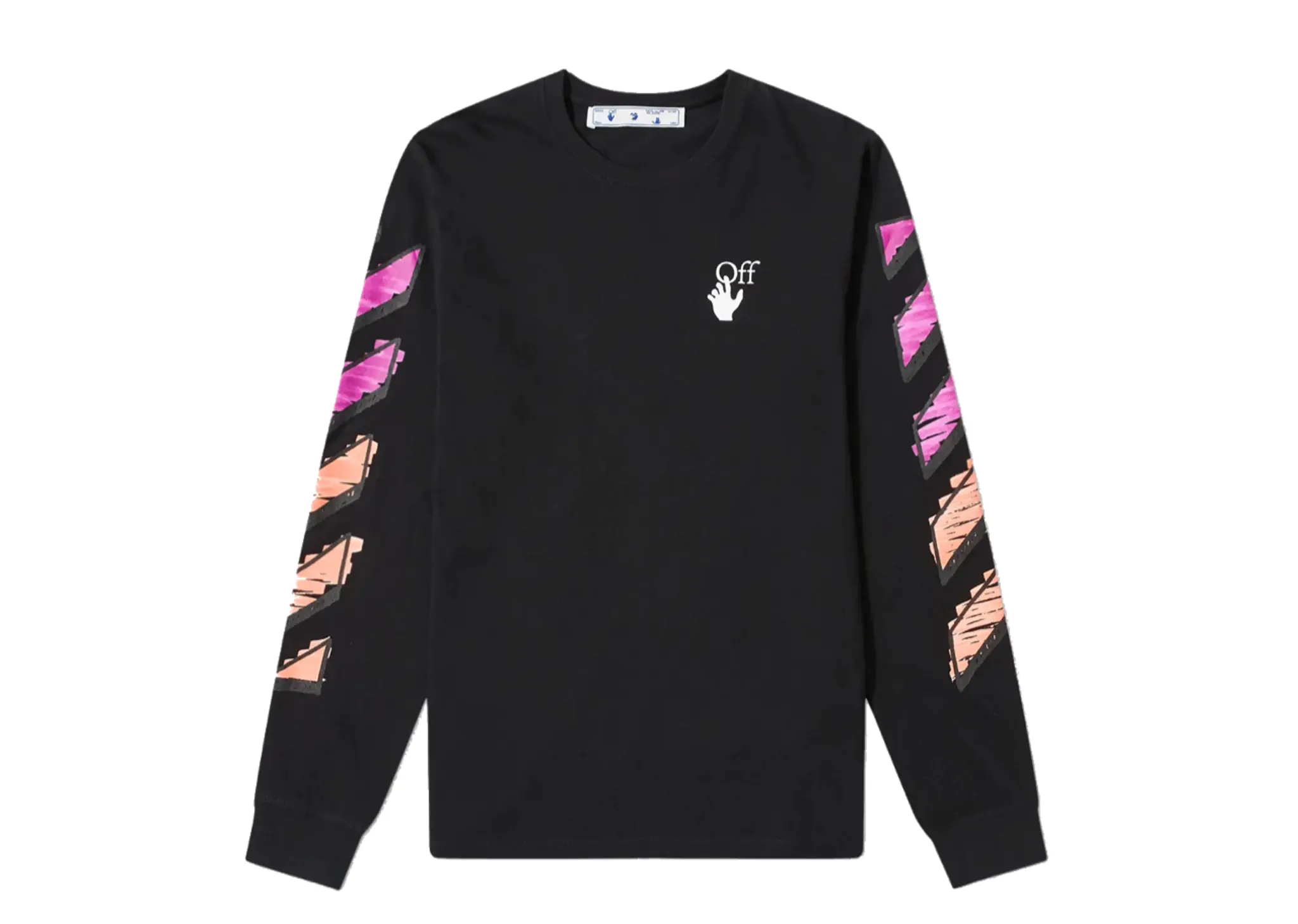 Off-White Diagonal Striped Marker Long Sleeve T-shirt Black Fuchsia