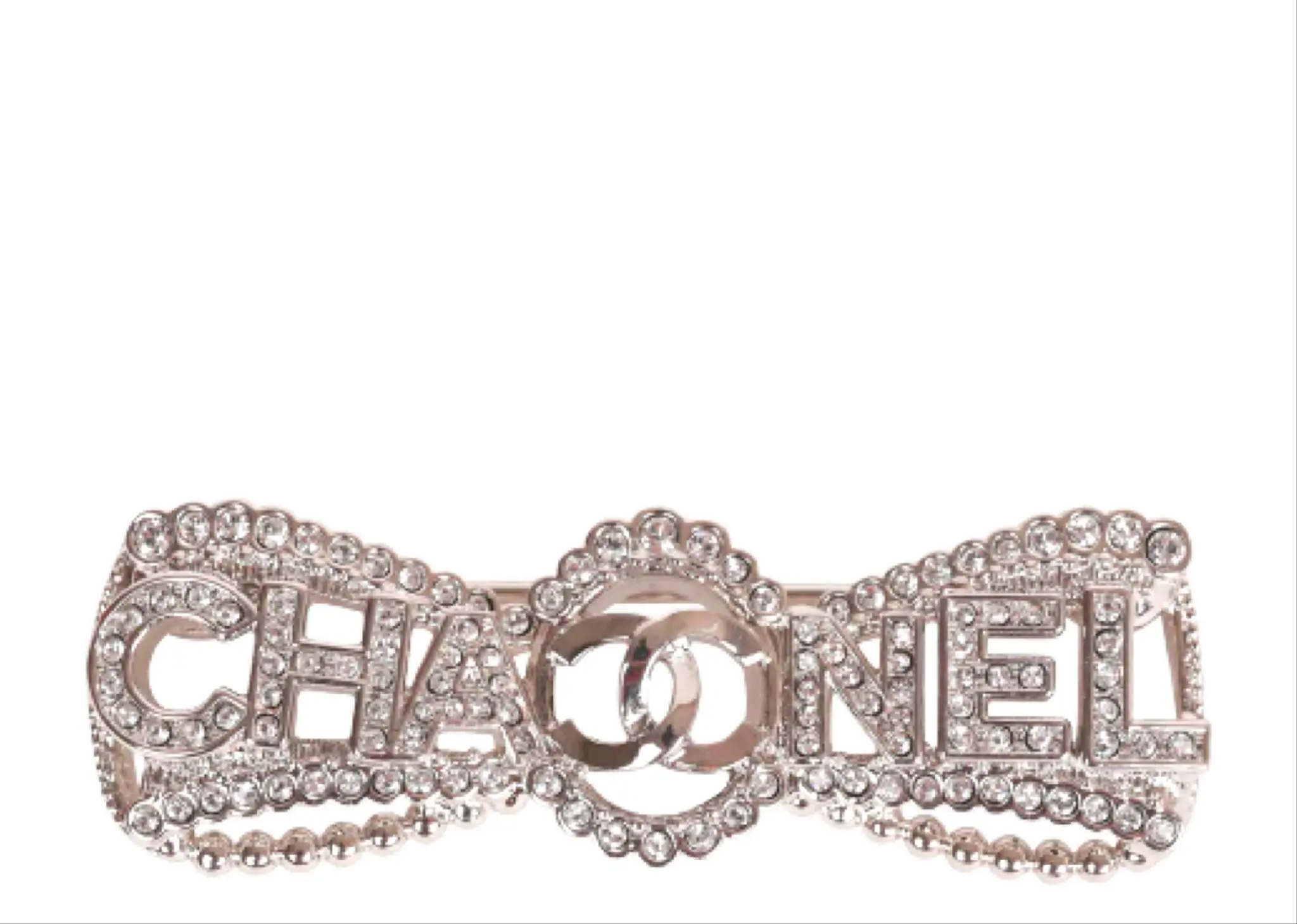 Chanel Crystal Bow CC Silver Brooch