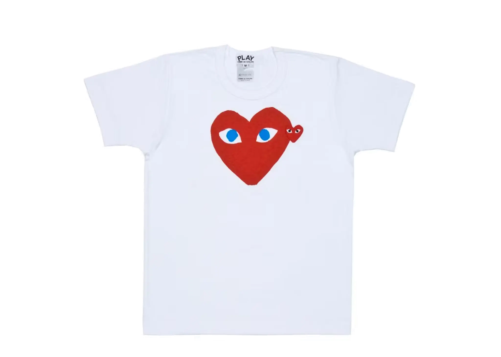 CDG Play Red Heart Blue Eyes T-Shirt White