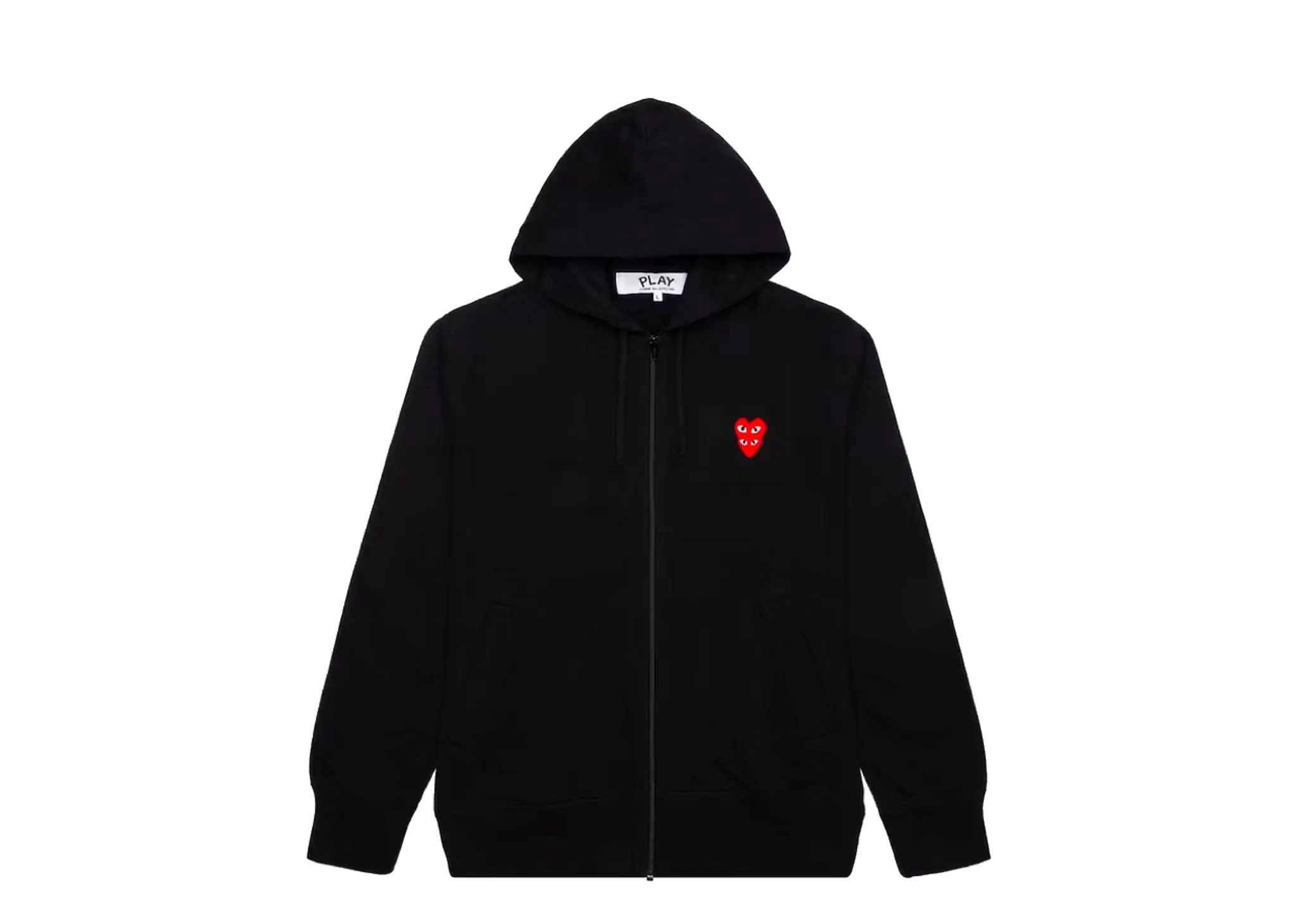 CDG Play Red Stacked Heart Zip Up Hoodie Black