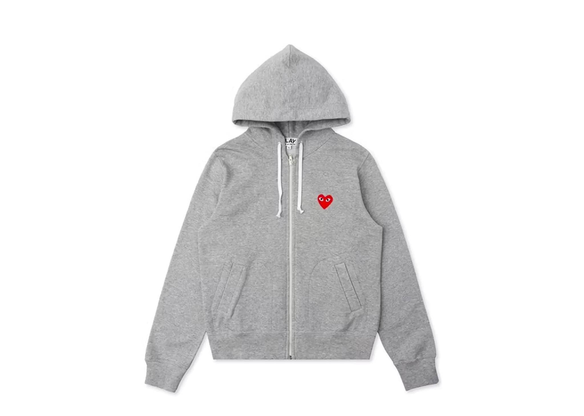 CDG Play Red Multi Heart Zip Up Hoodie Grey