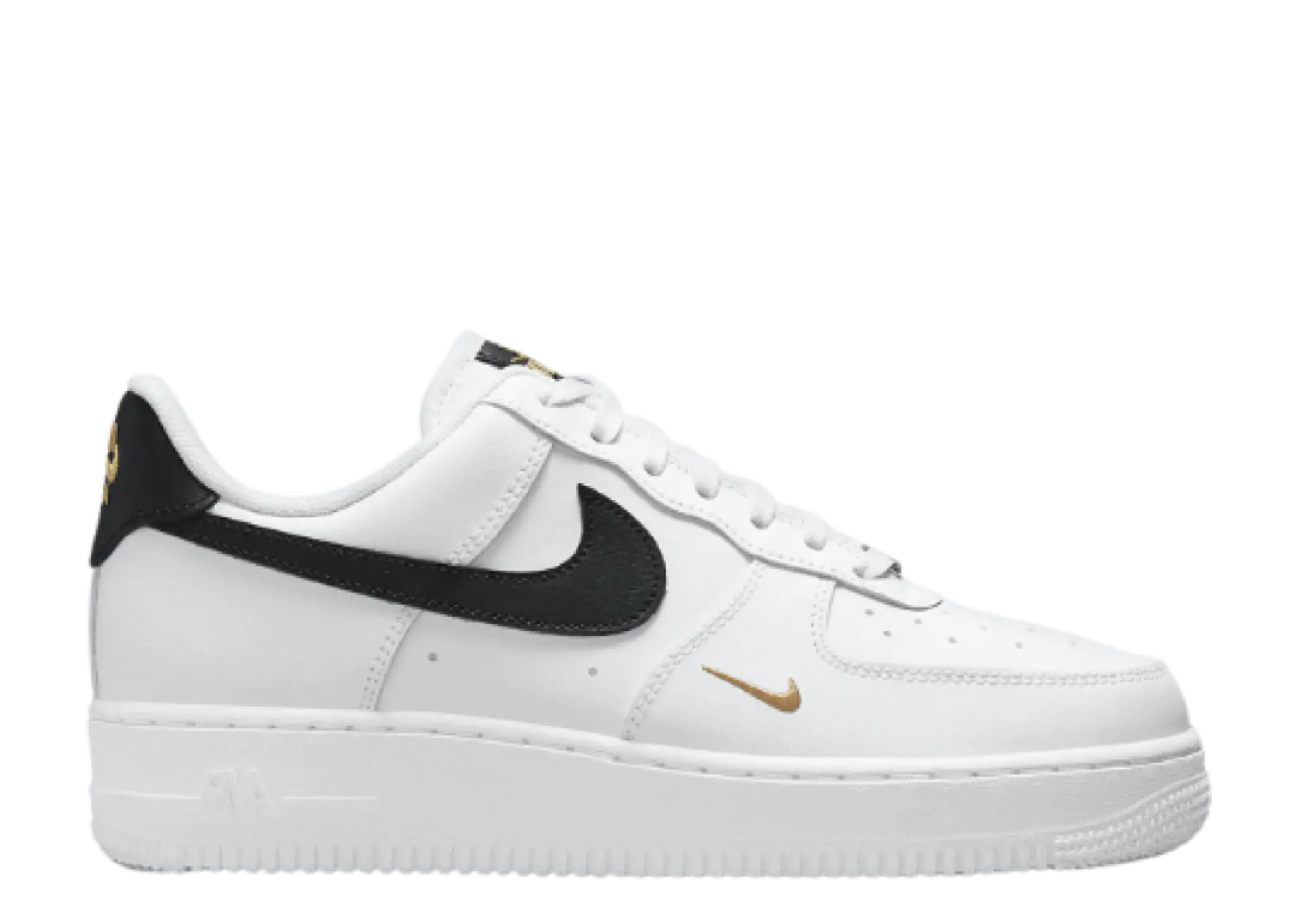 Nike Air Force 1 Low '07 Essential White Black Gold Mini Swoosh (Women's)