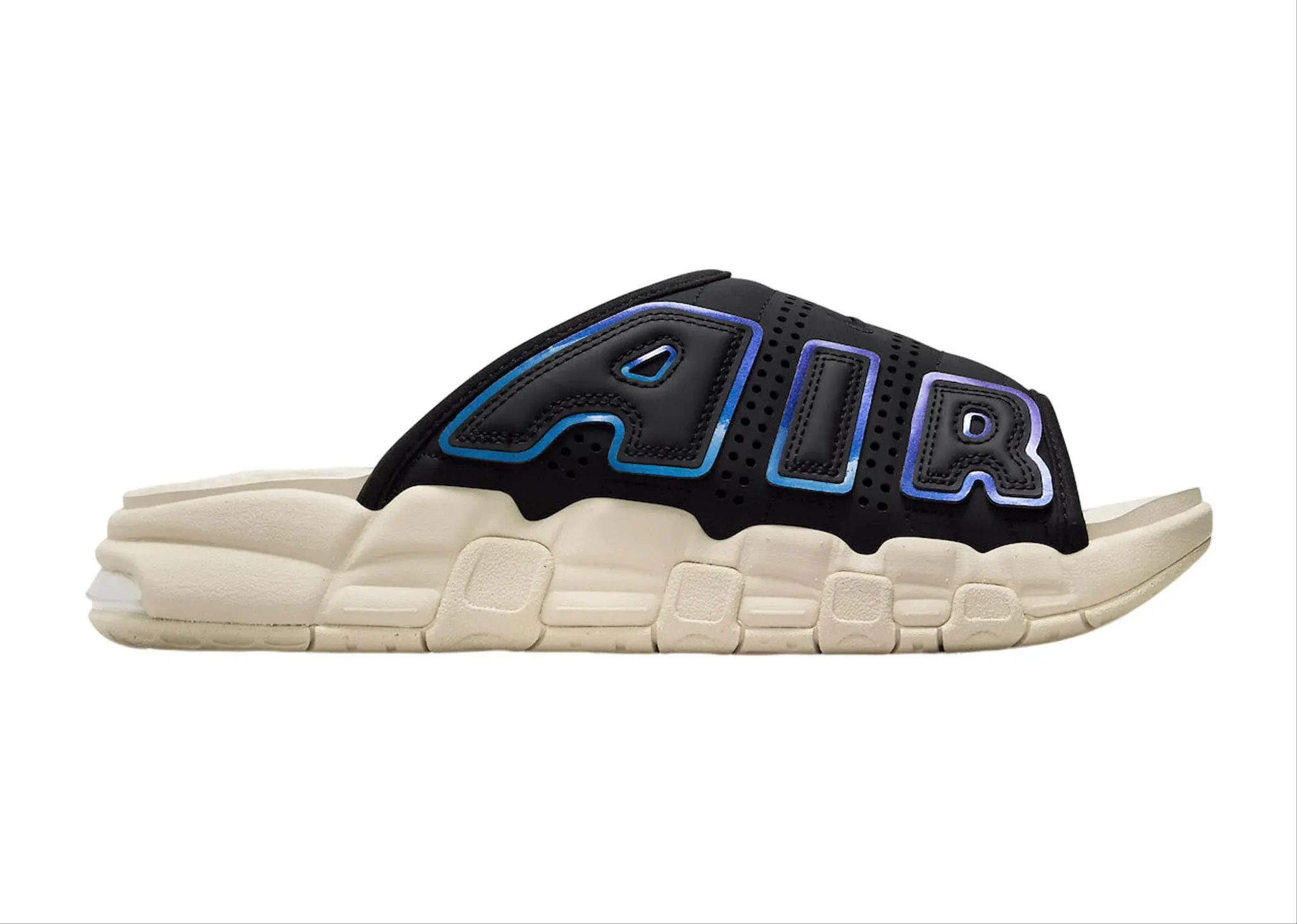Nike Air More Uptempo Slide Black Sanddrift Iridescent