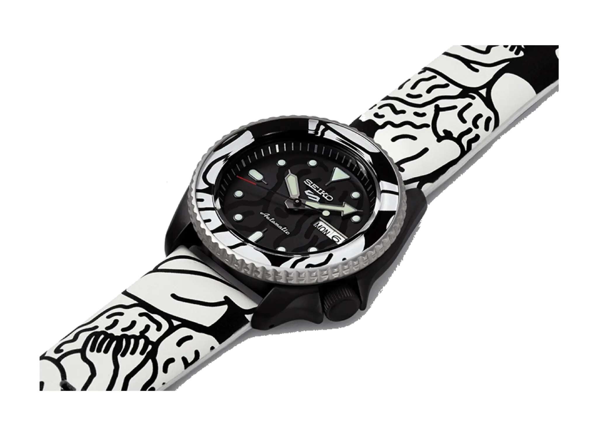 Seiko 5 Sports Auto Moai 24 Jewels Black Dial Calfskin Leather Strap - photo 4