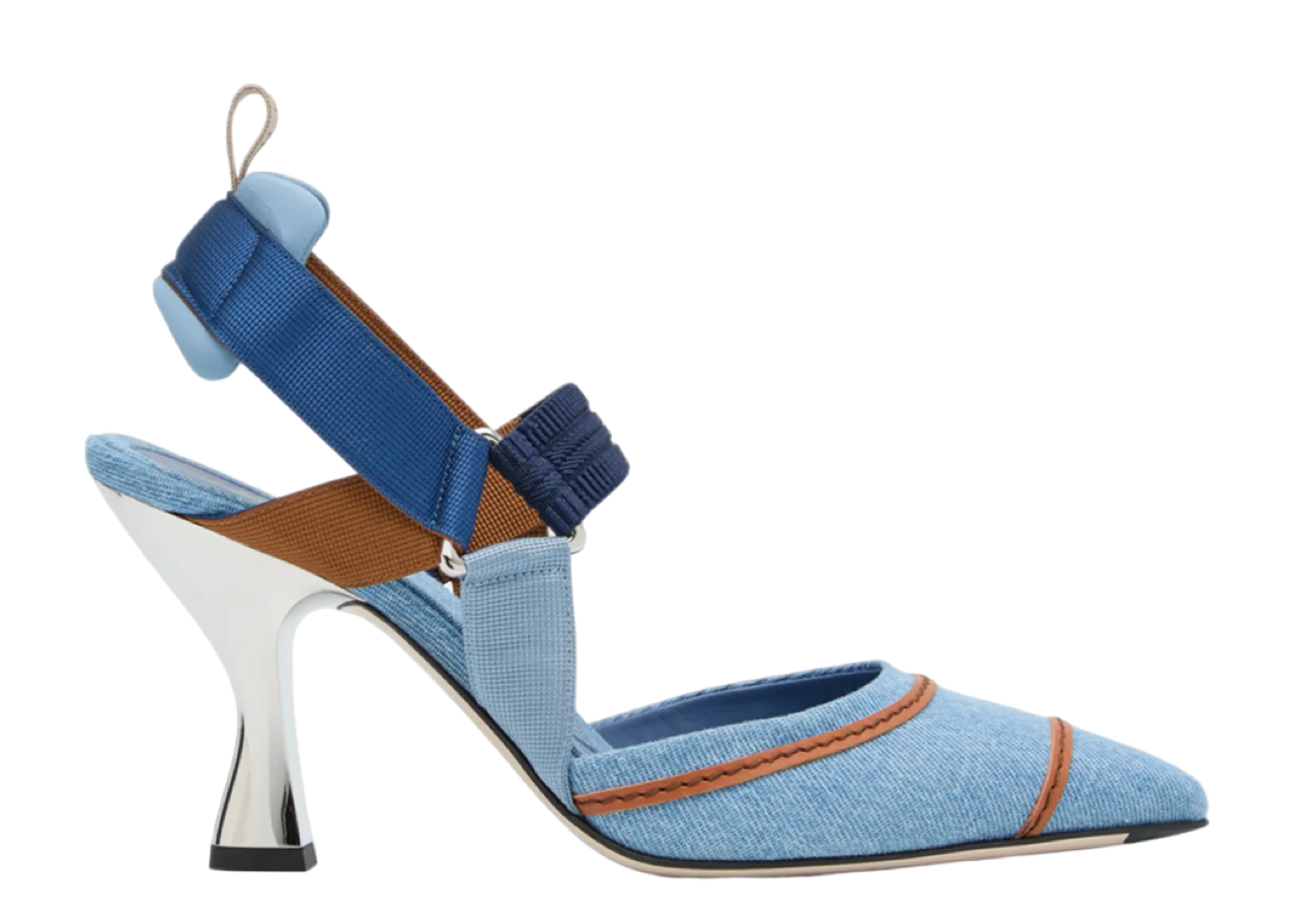 Fendi Colibri 85mm Denim Slingback Pumps