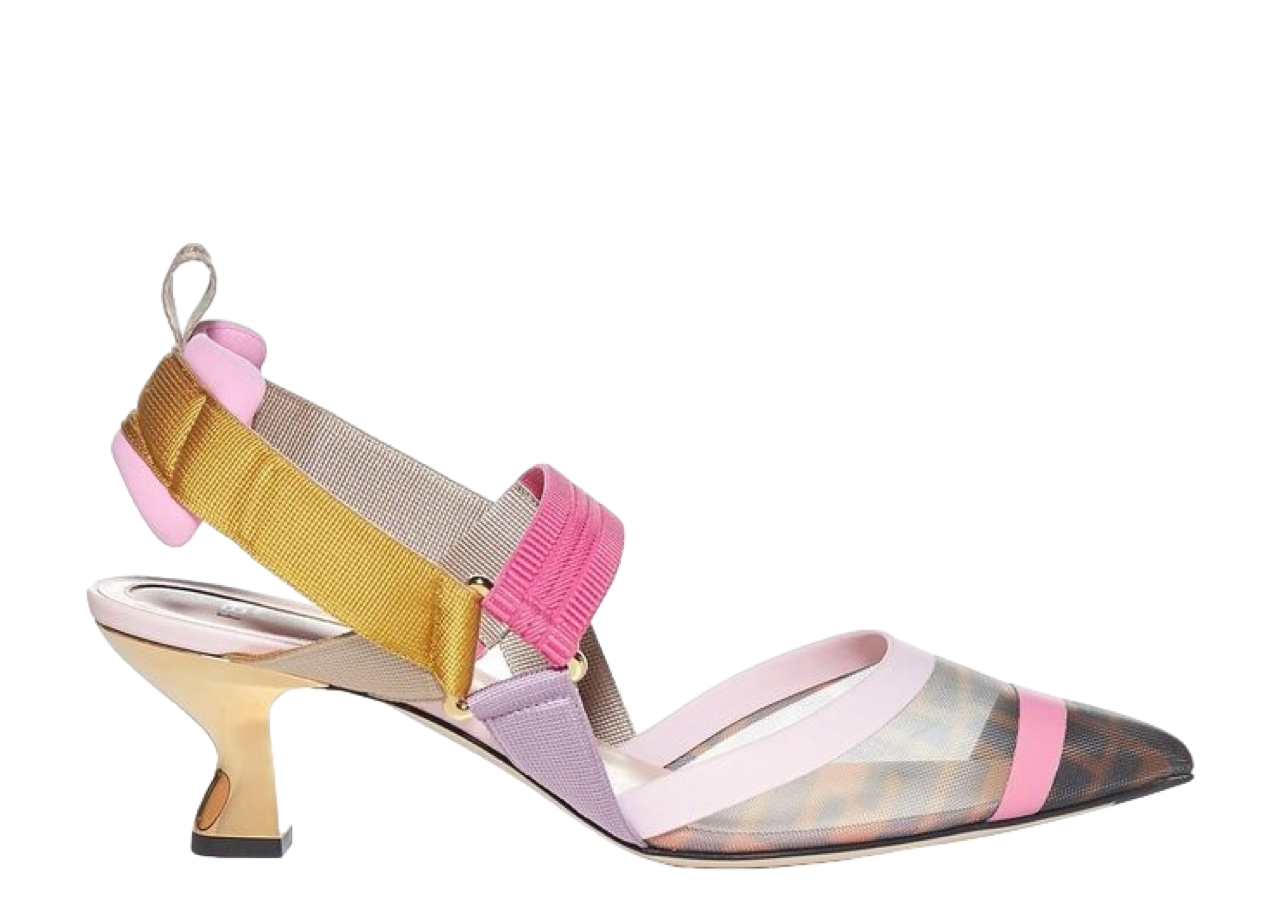 Fendi Colibri Mesh Slingback Pumps Brown Pink