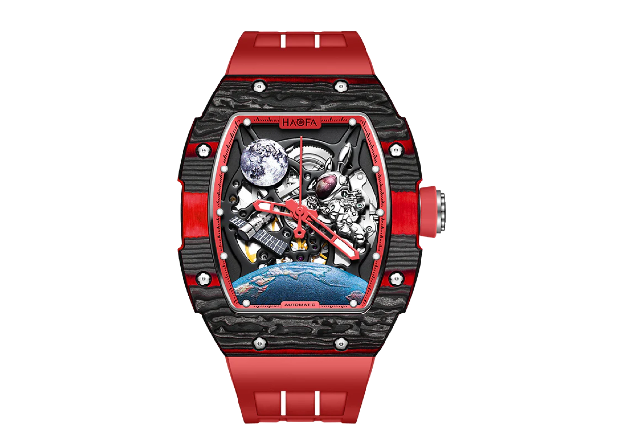 Haofa Carbon Fibre Automatic 3d Spaceship Watch 1986 Red