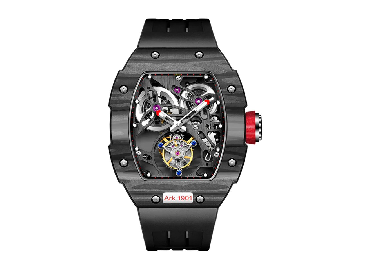 Haofa Skeleton Tourbillon 1901 Double Spring Watch Black
