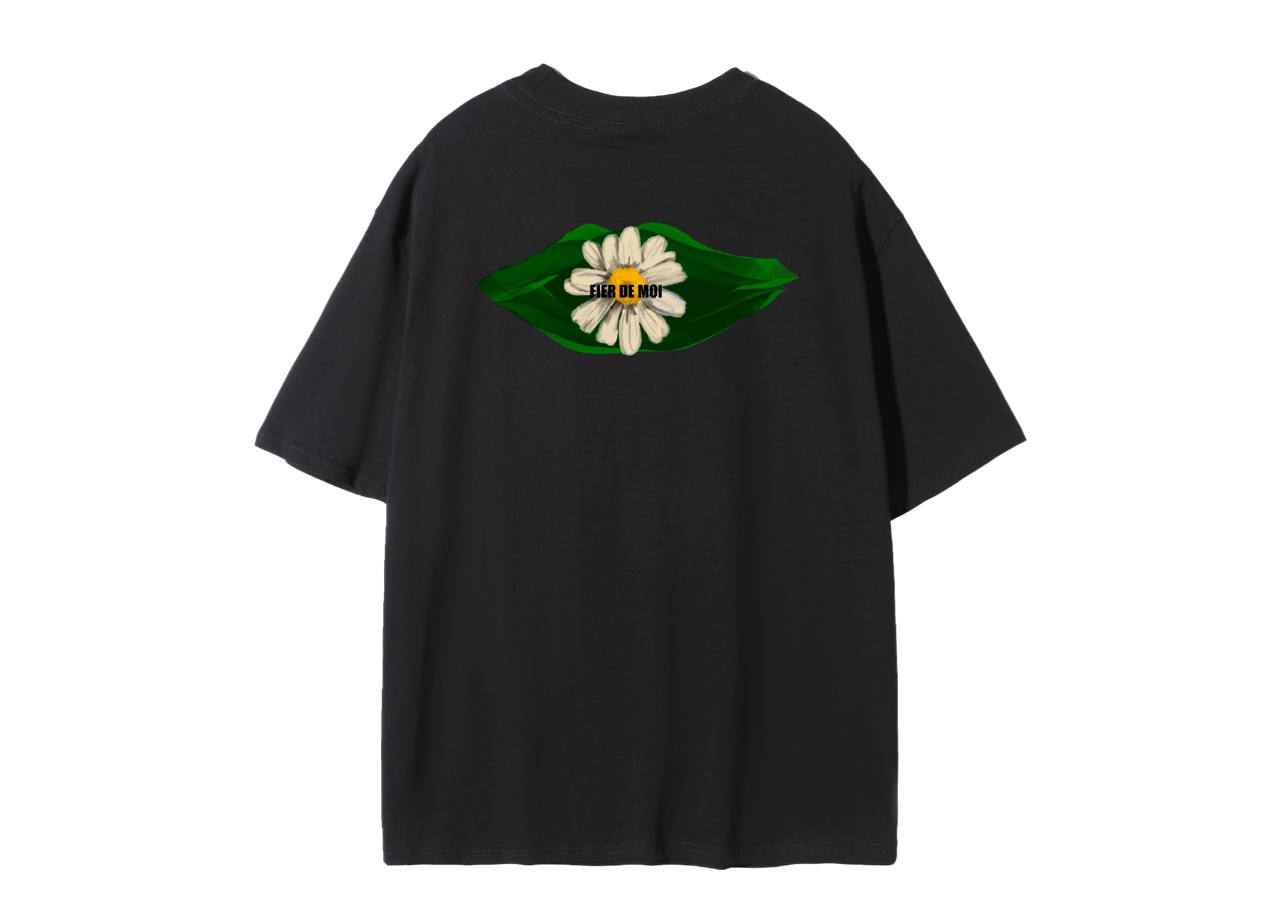 Fier De Moi Lip Flowers T-shirt Black