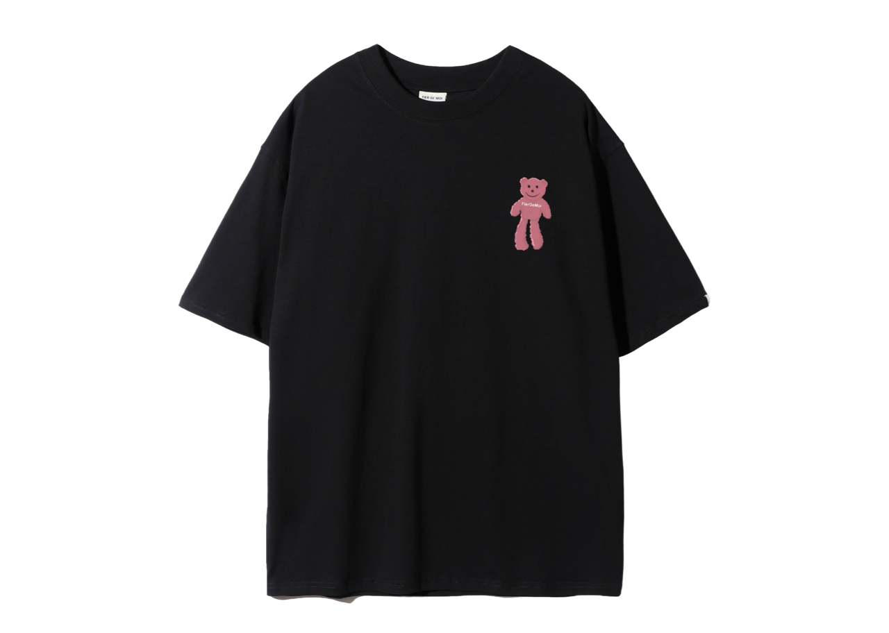 Fier De Moi Pink Long Leg Bear Front T-shirt Black