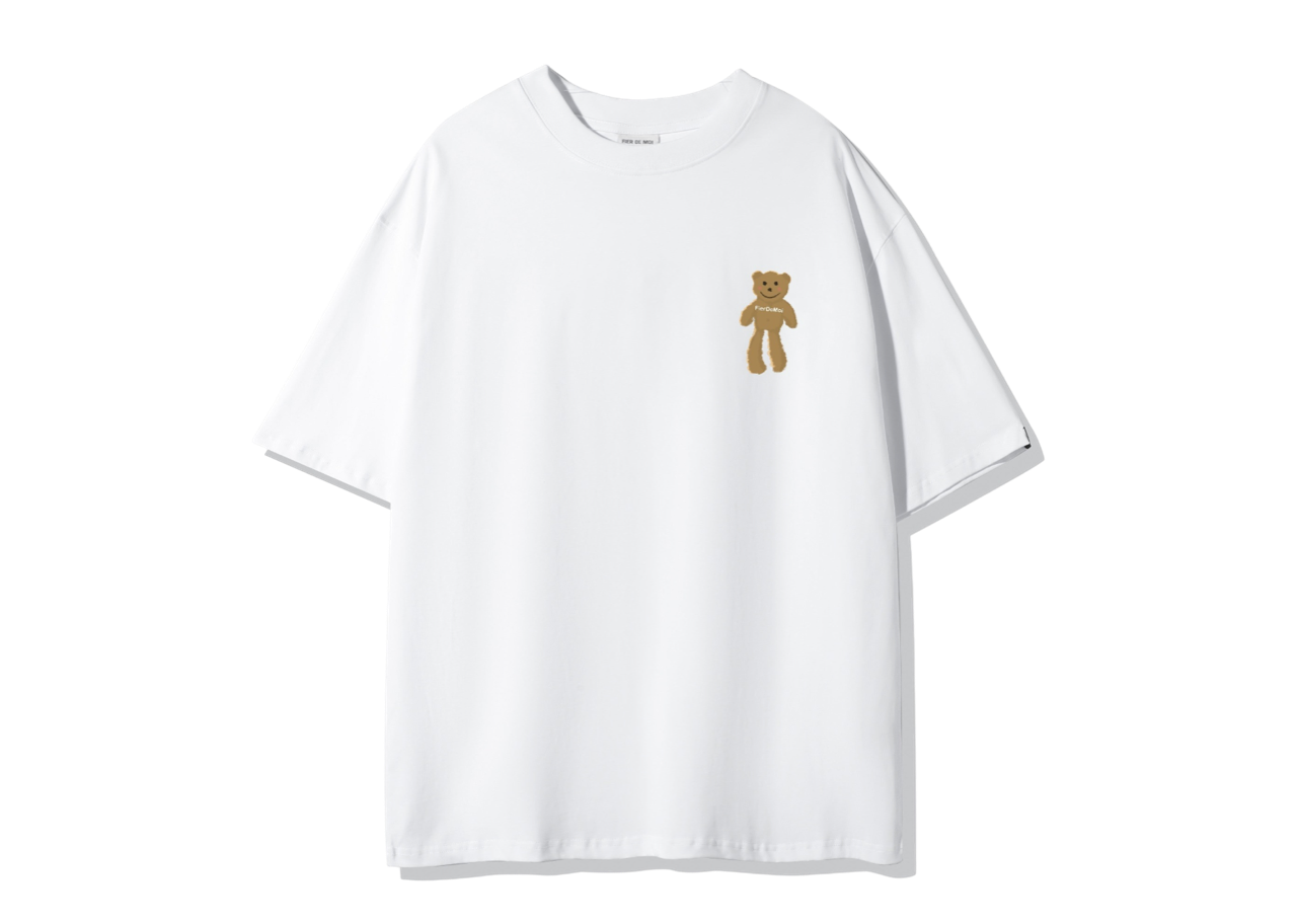 Fier De Moi Beige Long Leg Bear Front T-shirt White