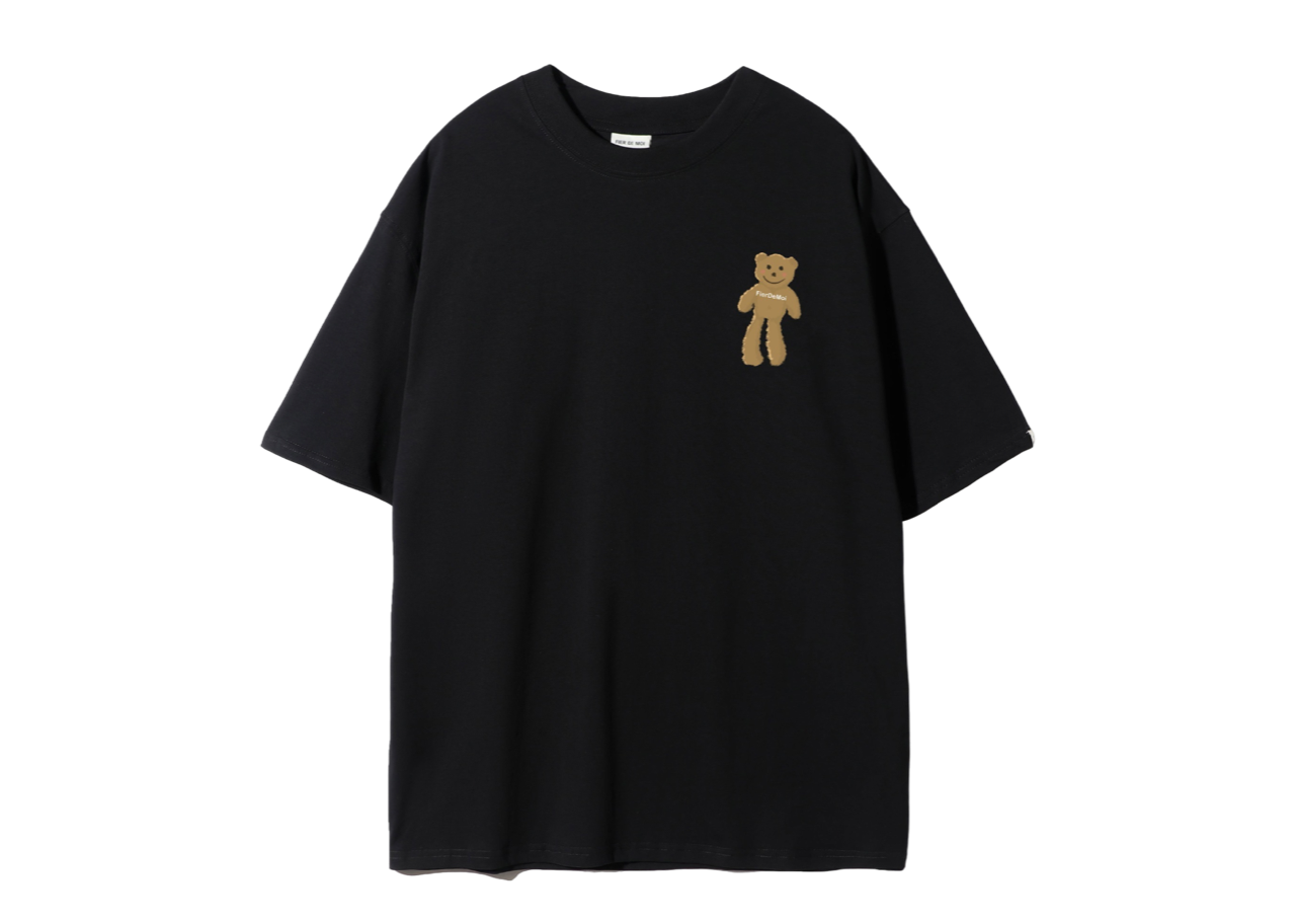 Fier De Moi Beige Long Leg Bear Front T-shirt Black