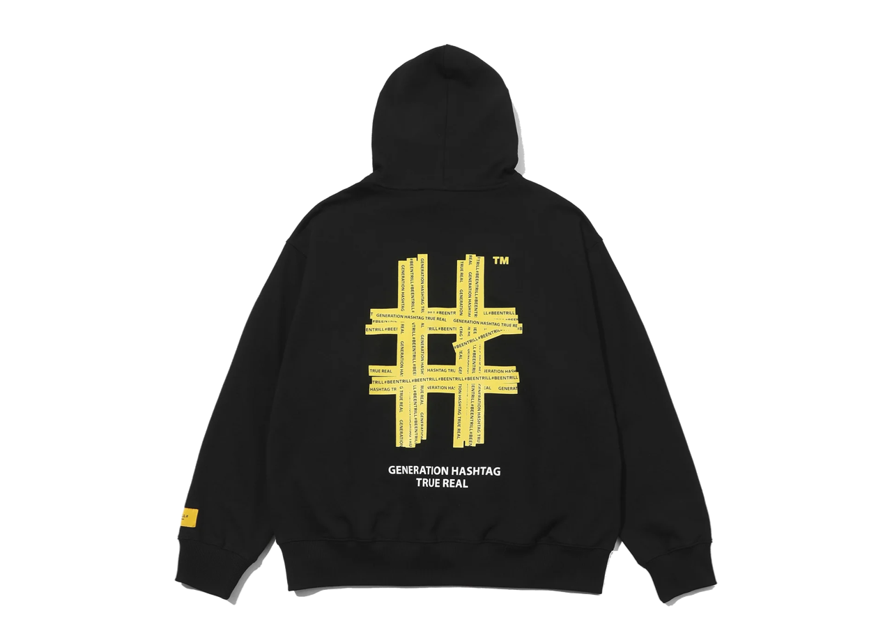 Beentrill Yellow Taping Hashtag Hoodie Black
