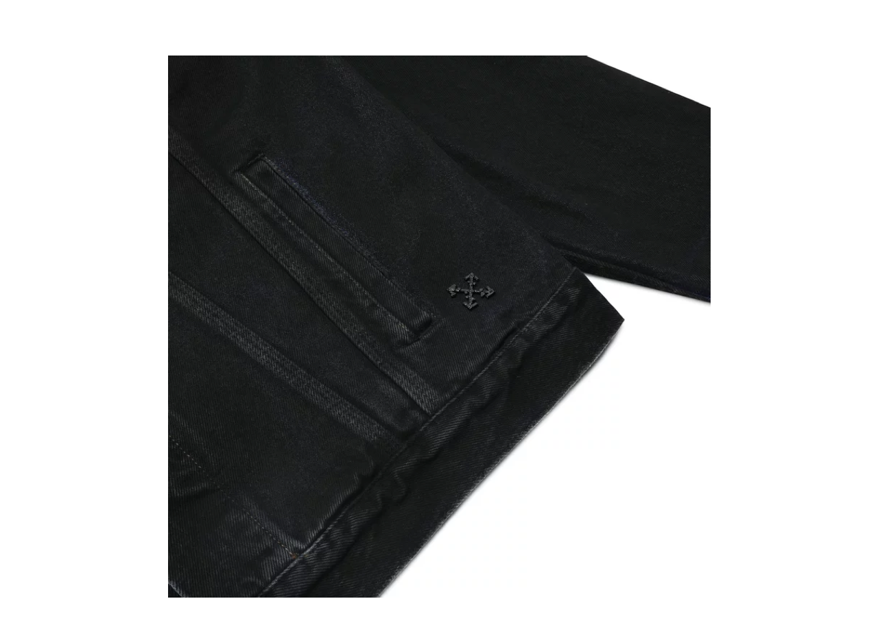 Off White Stencil Slim Denim Jacket Black Medium Blue - photo 3