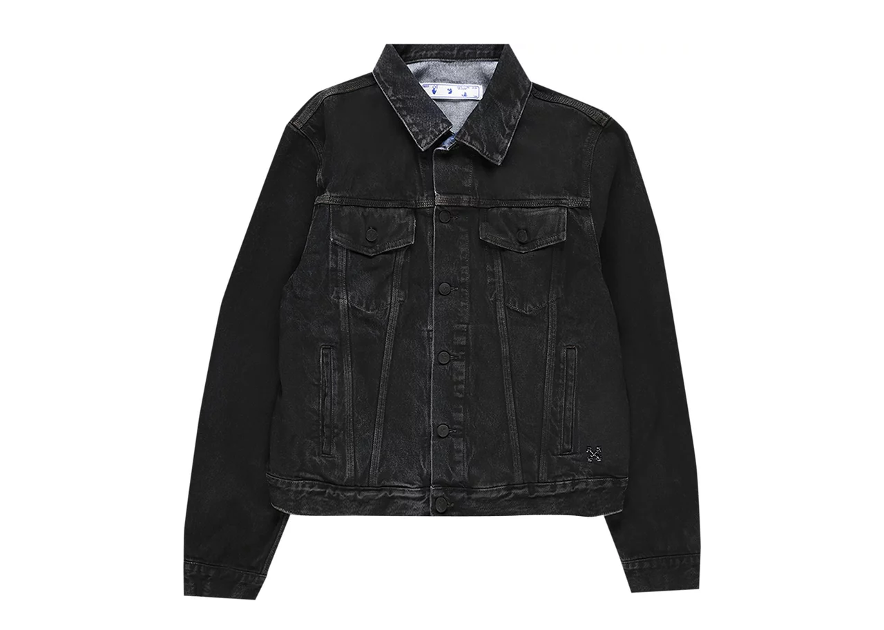 Off White Stencil Slim Denim Jacket Black Medium Blue