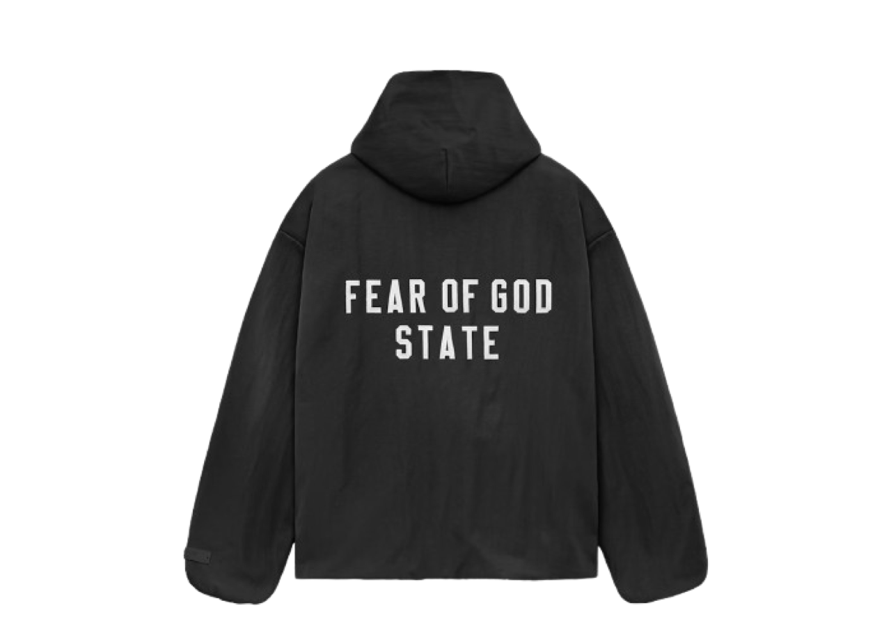 Fear Of God Essentials Textured Nylon Hooded Coaches Jacket Black - photo 2