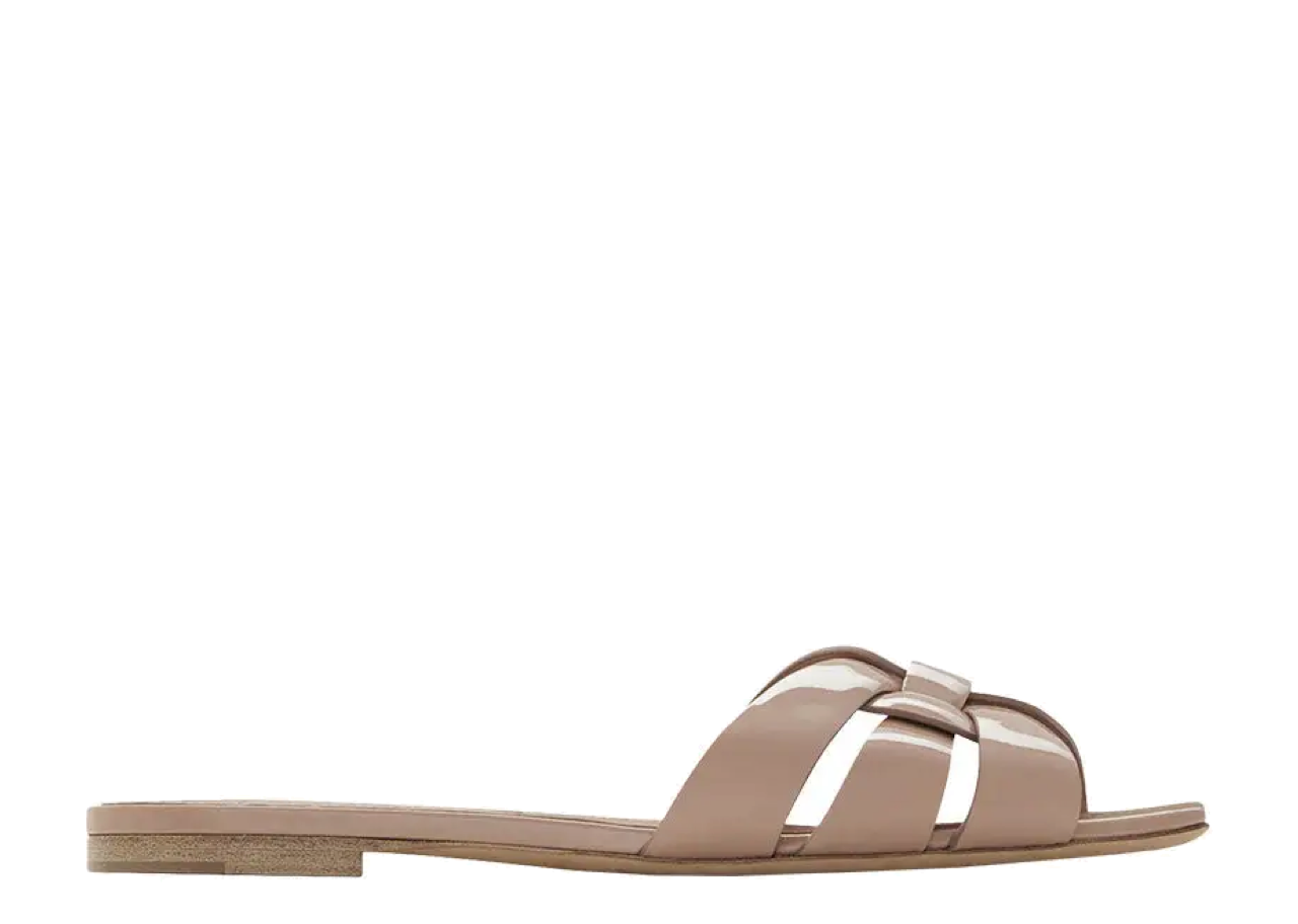 Saint Laurent Tribute Patent Leather Flat Mules Nude