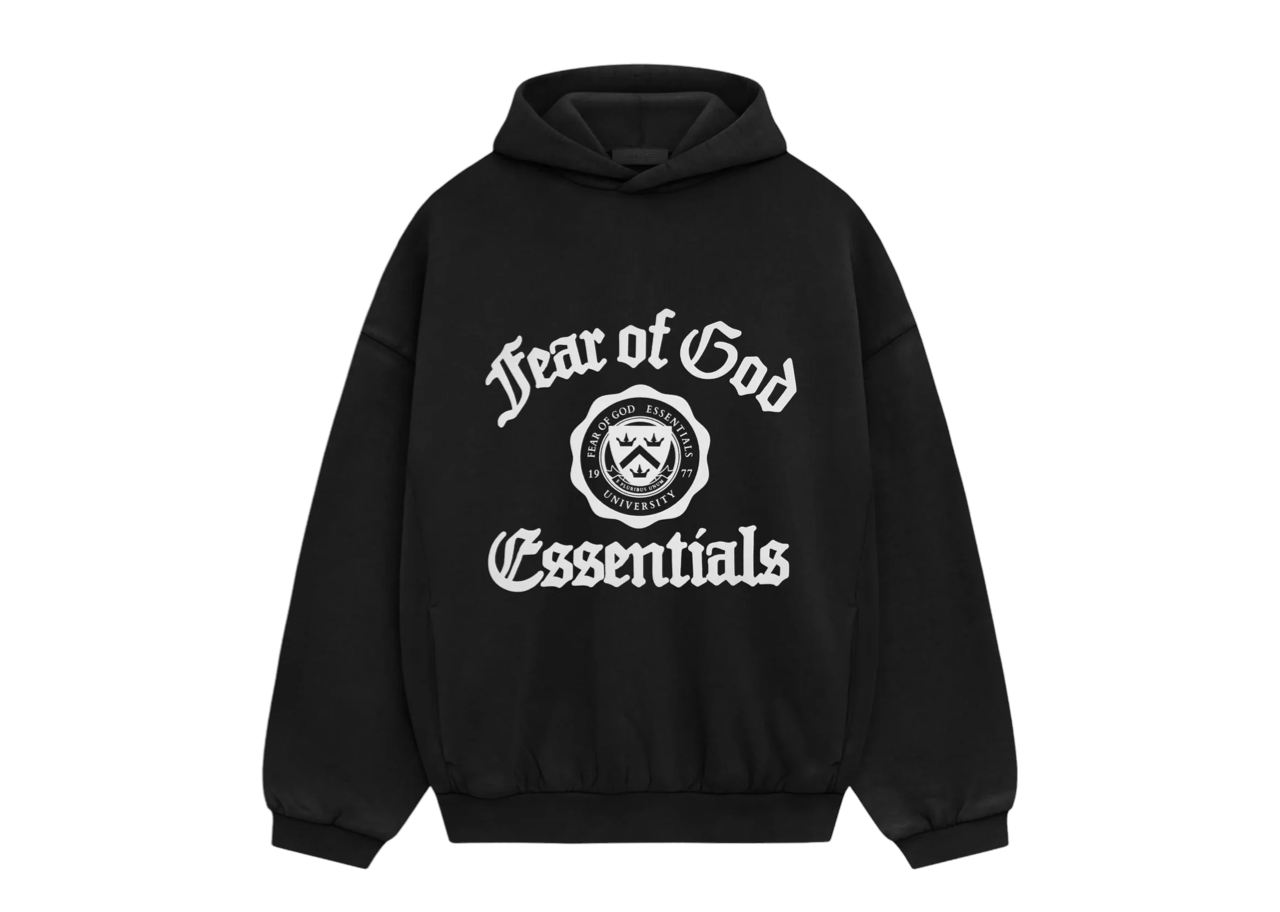 Fear Of God Essentials University Vintage Shrunken Hoodie Black