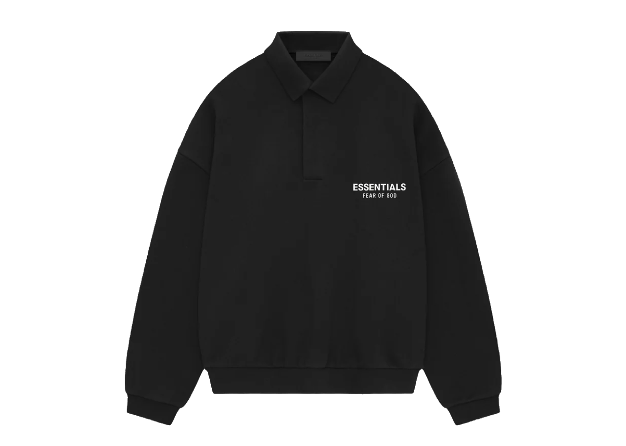 Fear of God Essential Back Logo Fleece Polo Black Long Sleeve