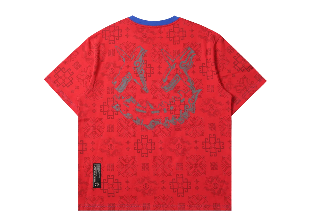 Ricky Is Clown Tang Dynasty Pattom Joker Smiley T-Shirt Red