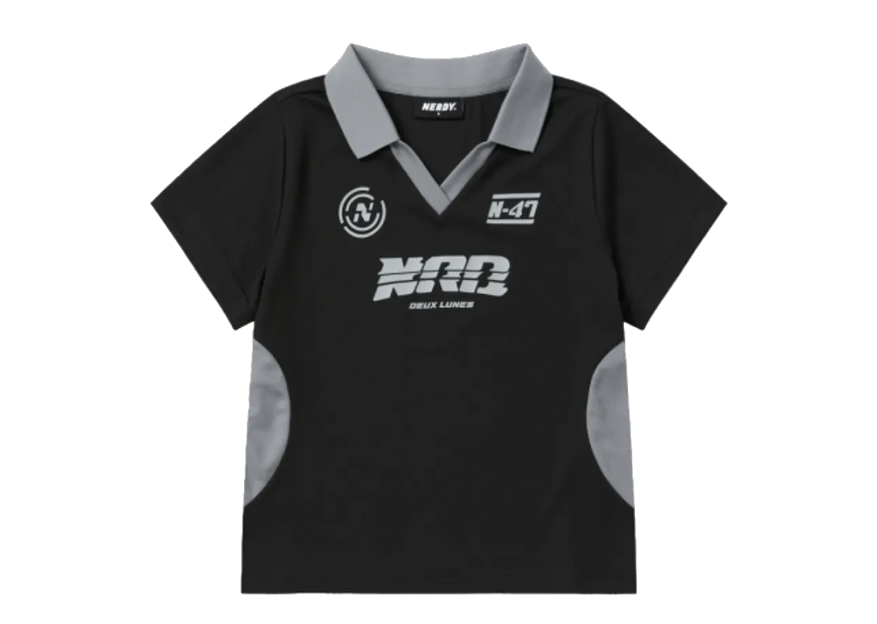 Nerdy Sporty Jersey Cropped Short Sleeve T-Shirt Black Women's