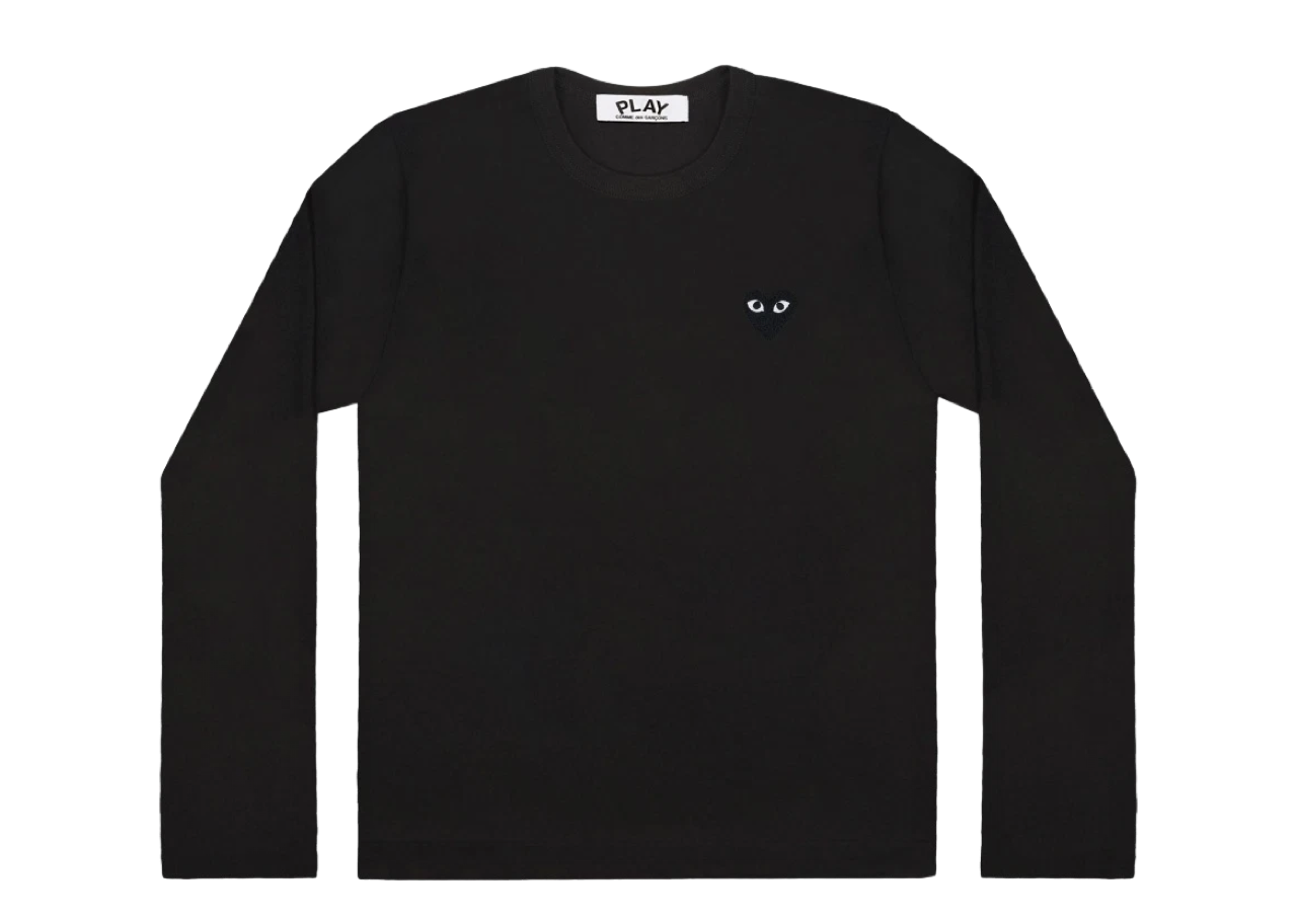 Comme  Des Garcons Play Black Emblem Black T-Shirt Long Sleeve (Unisex)