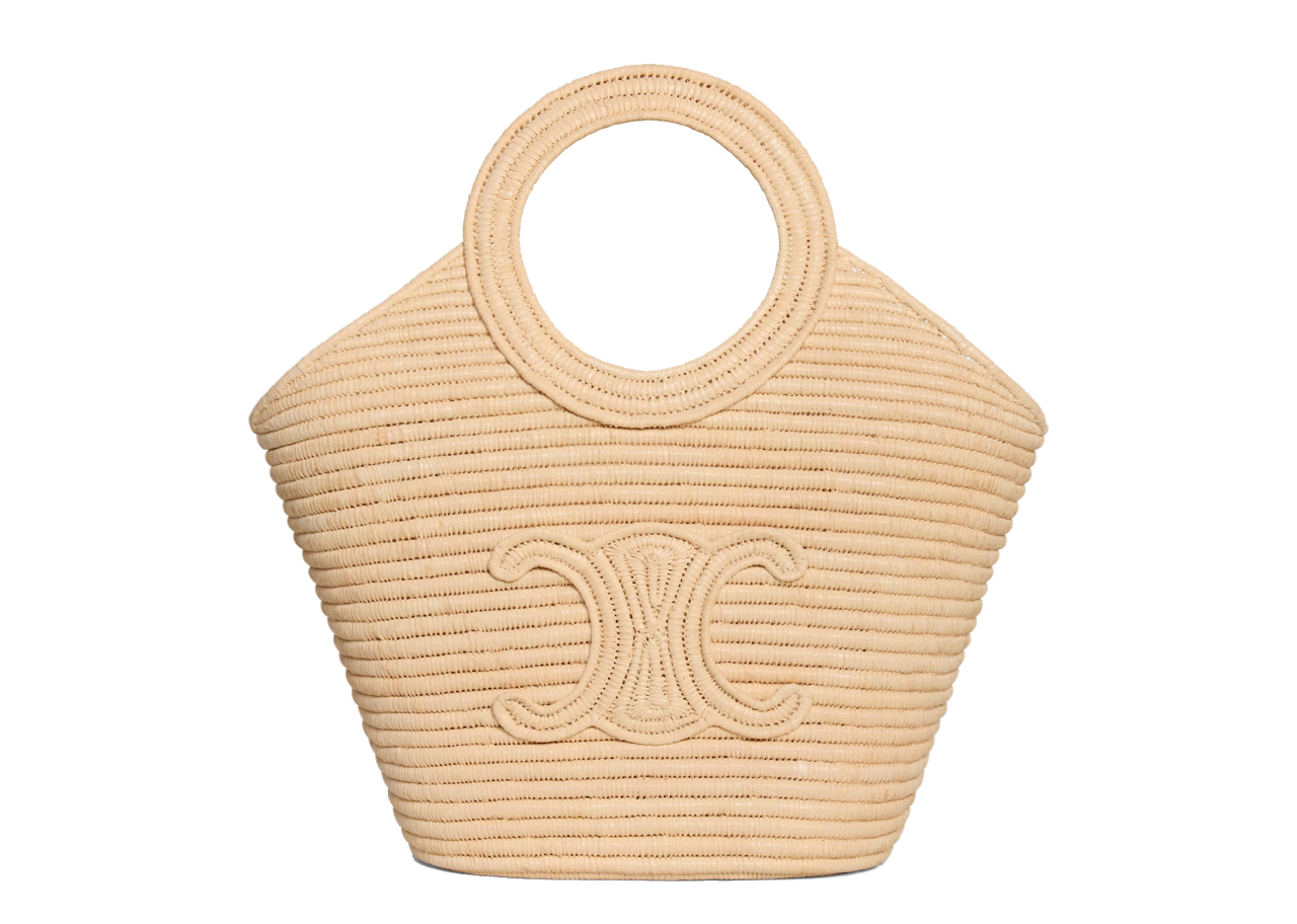 Celine Braided Panier In Raffia Bag Natural