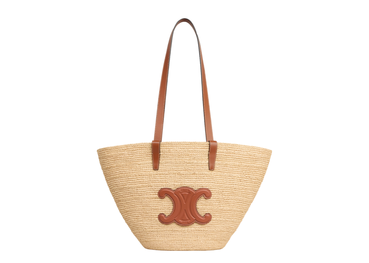 Celine Medium Supple Celine Classic Panier In Raffia Tan