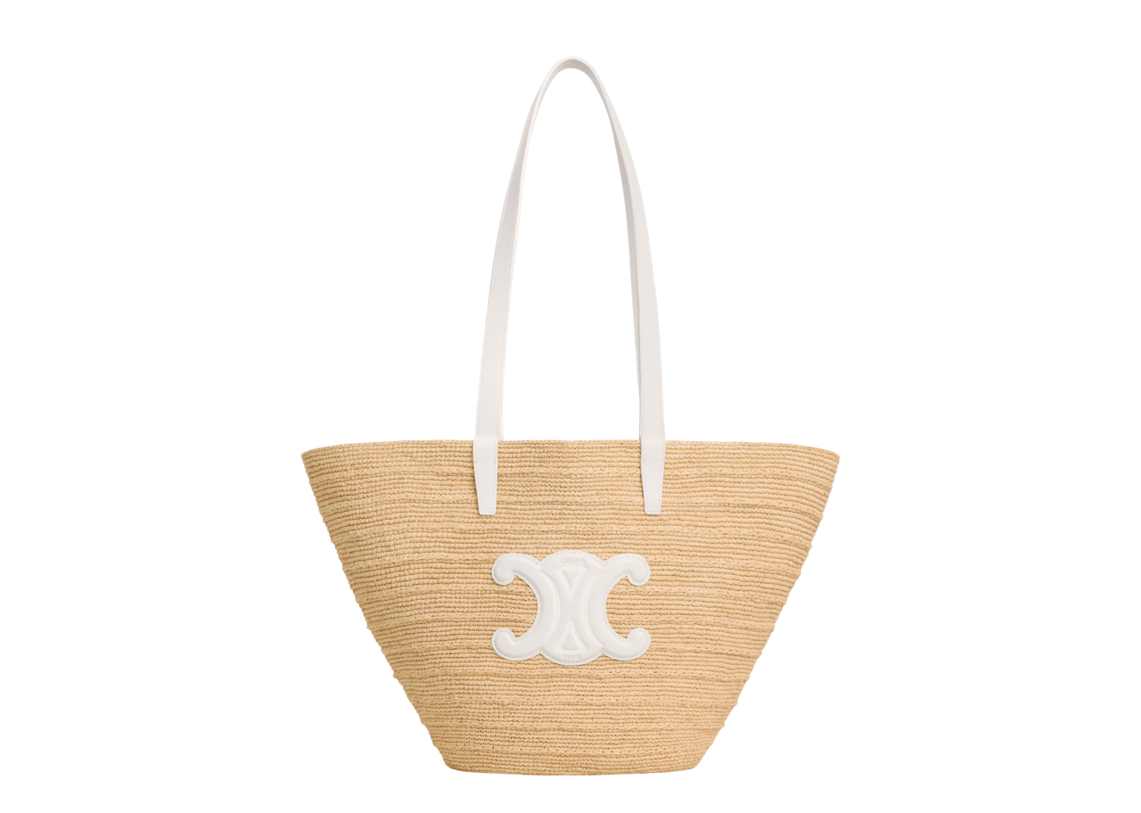 Celine Medium Supple Celine Classic Panier In Raffia Rice