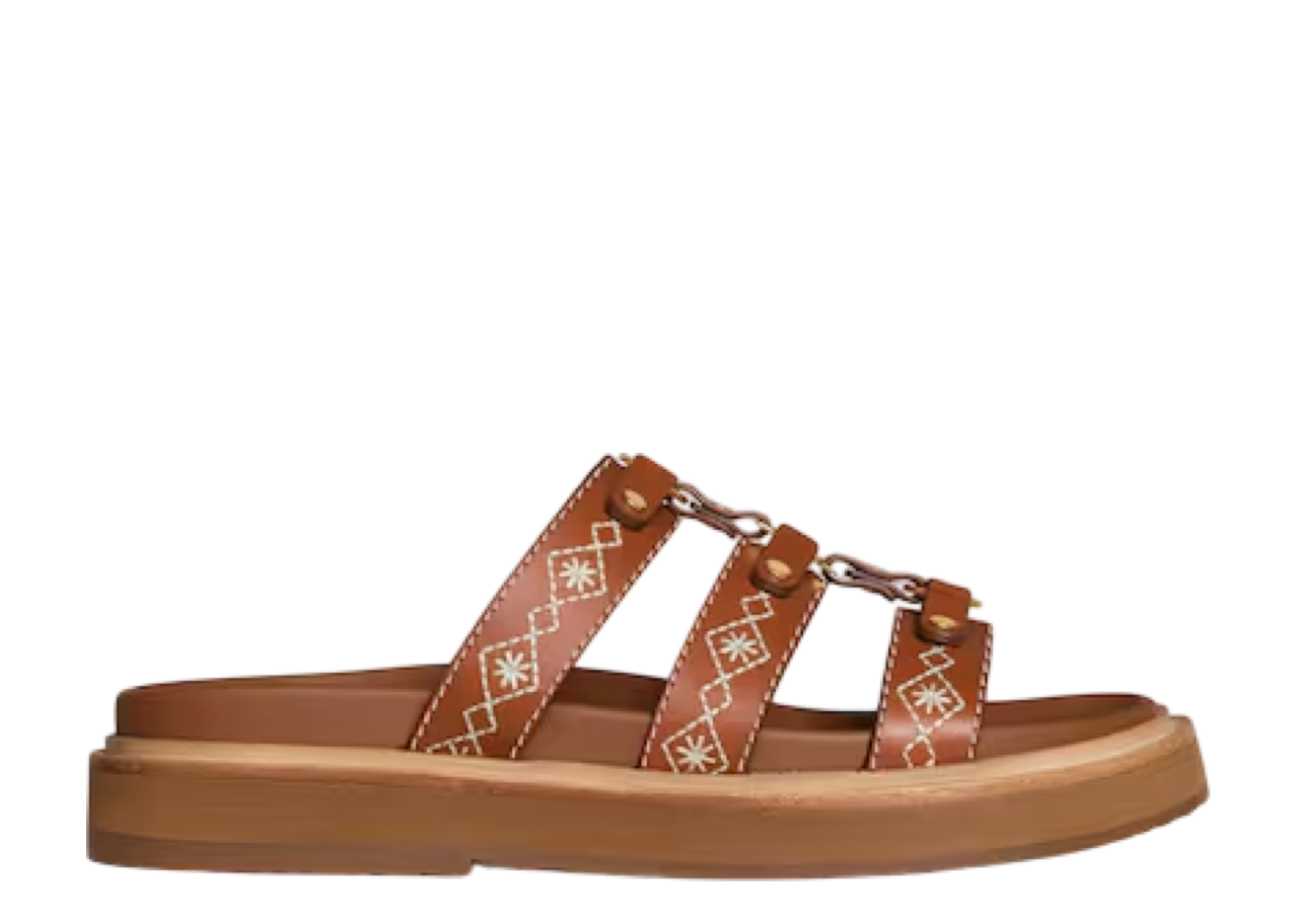 Celine Tippi Slide In Embroidered Tan Ecru